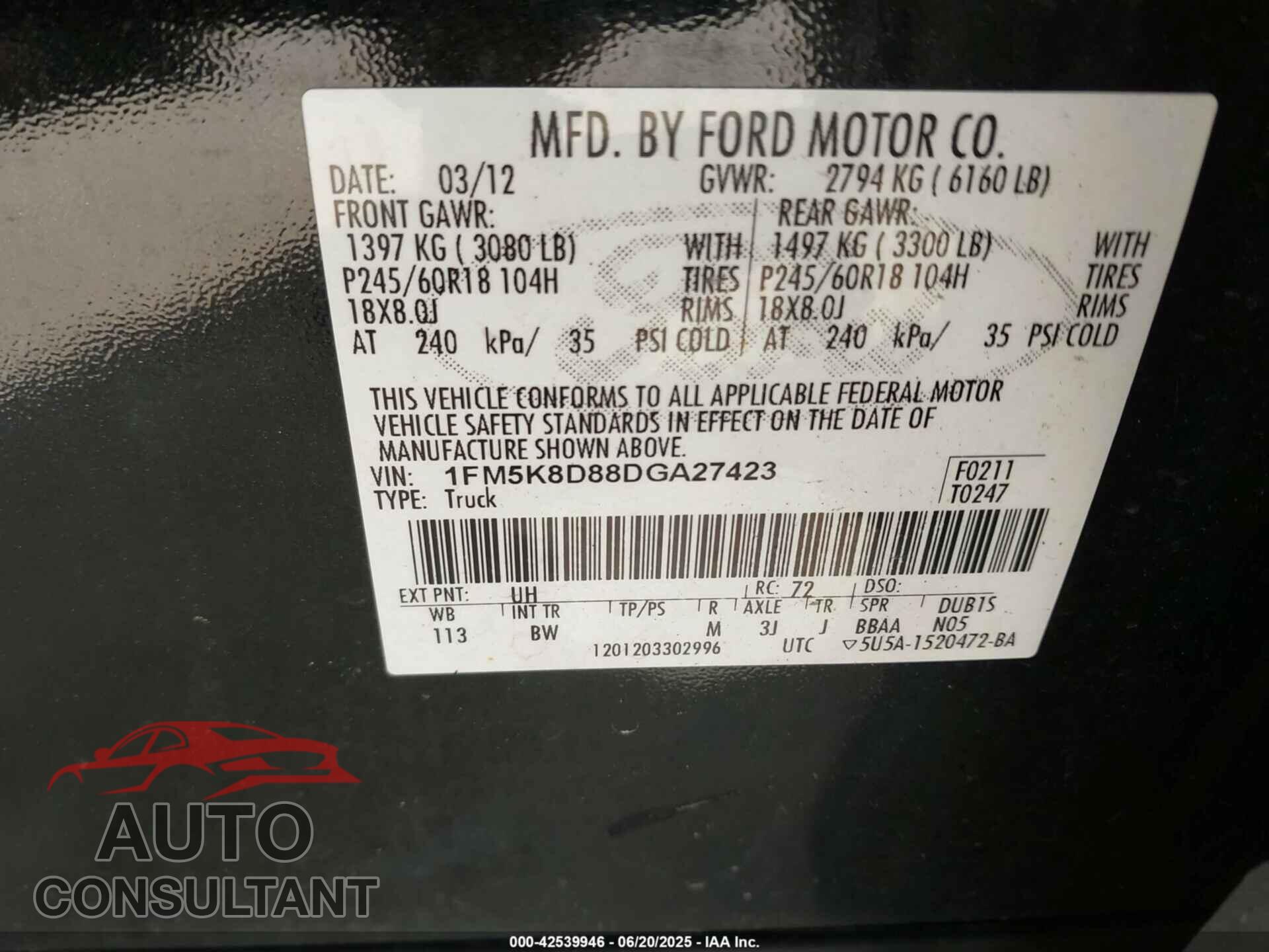 FORD EXPLORER 2013 - 1FM5K8D88DGA27423