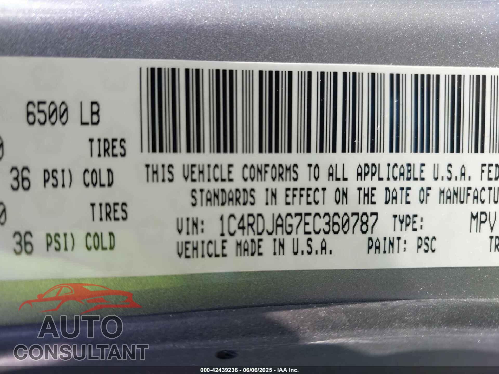 DODGE DURANGO 2014 - 1C4RDJAG7EC360787