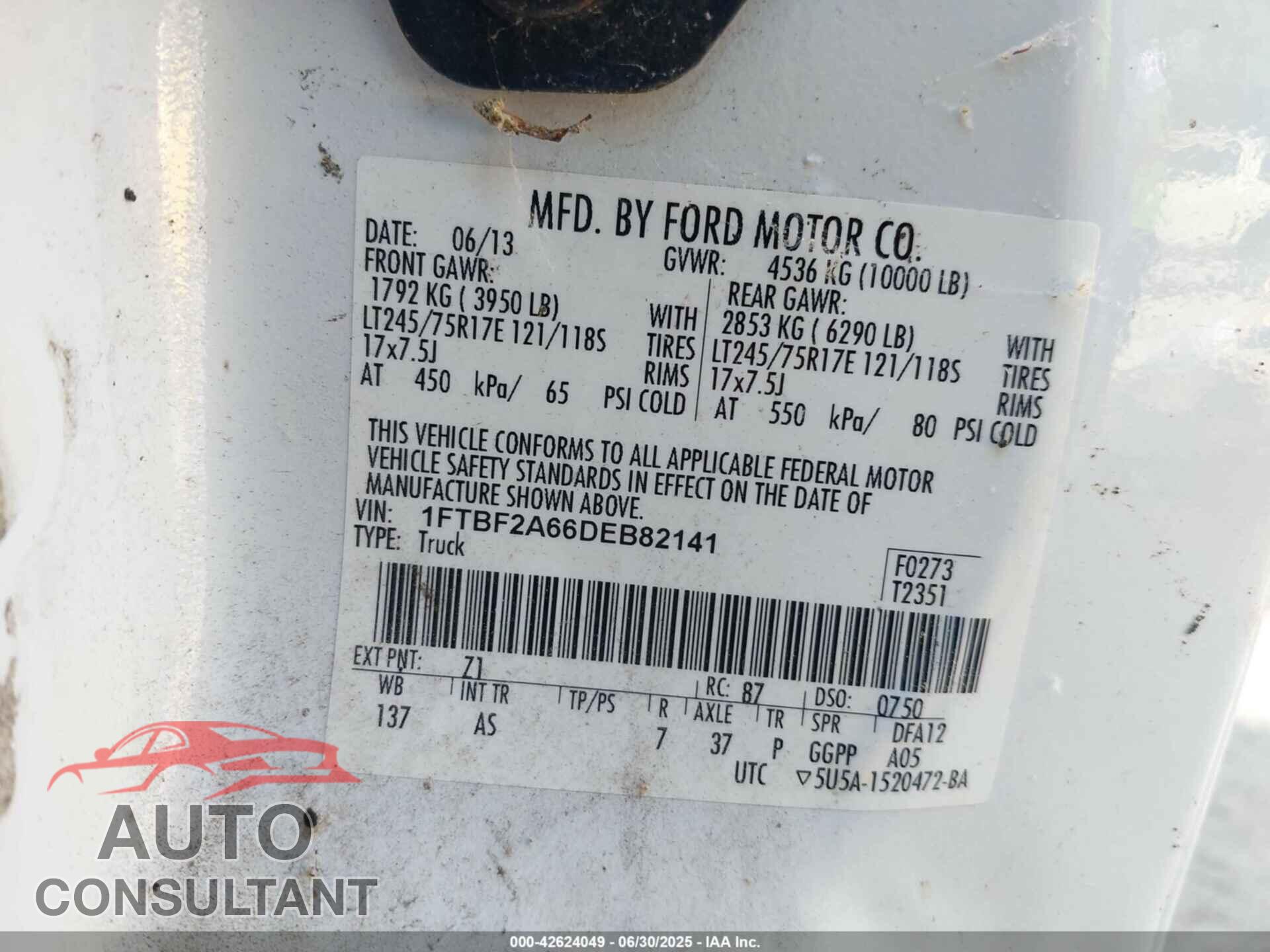 FORD F-250 2013 - 1FTBF2A66DEB82141