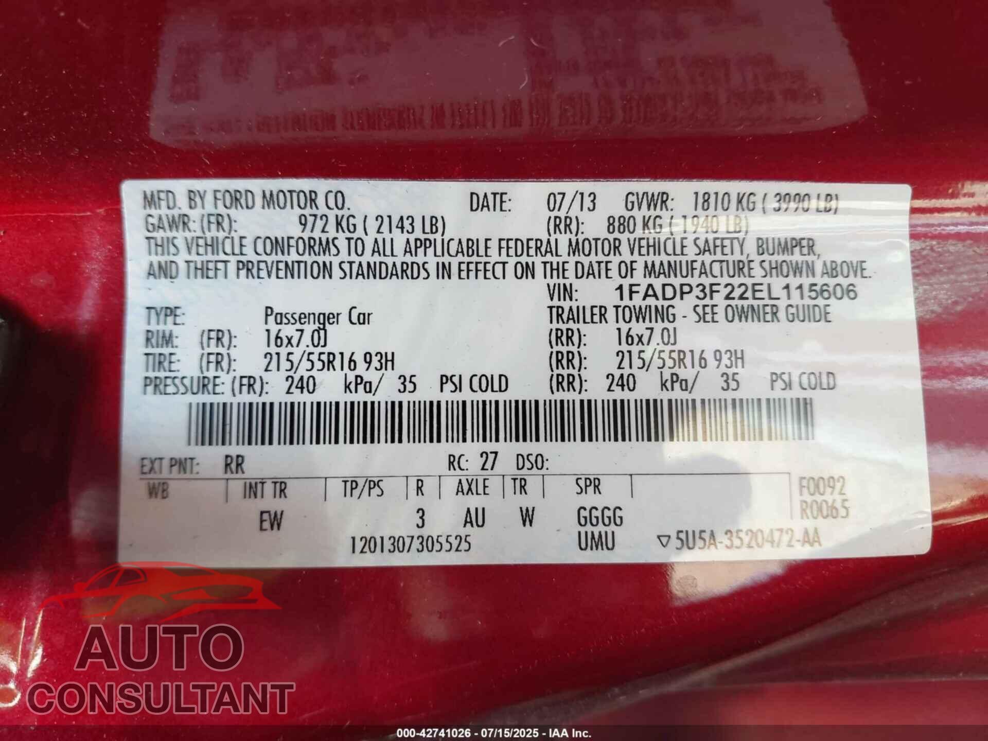 FORD FOCUS 2014 - 1FADP3F22EL115606