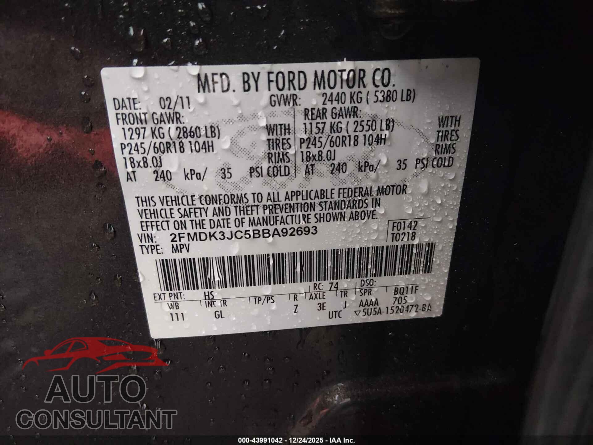 FORD EDGE 2011 - 2FMDK3JC5BBA92693