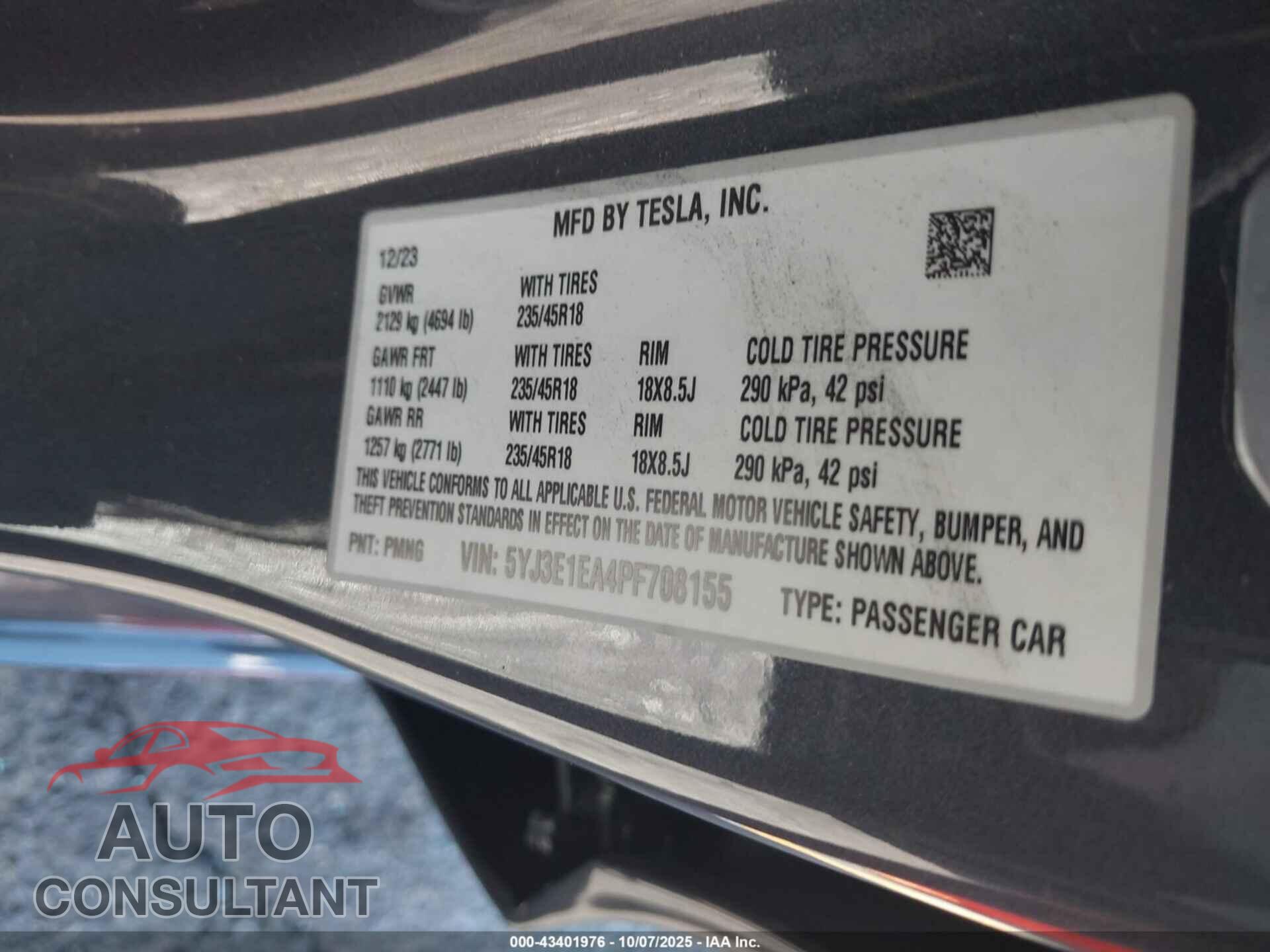TESLA MODEL 3 2023 - 5YJ3E1EA4PF708155