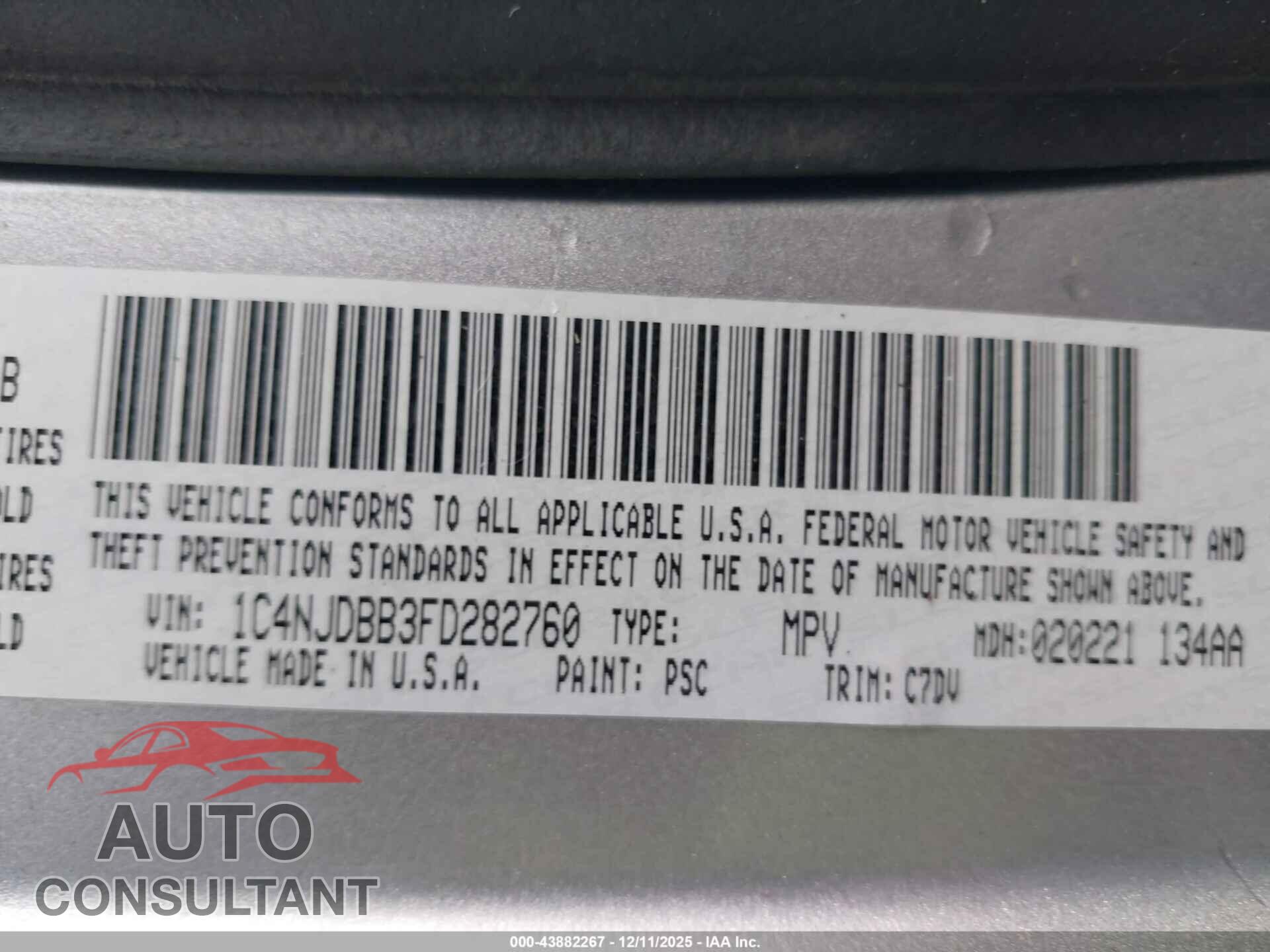 JEEP COMPASS 2015 - 1C4NJDBB3FD282760