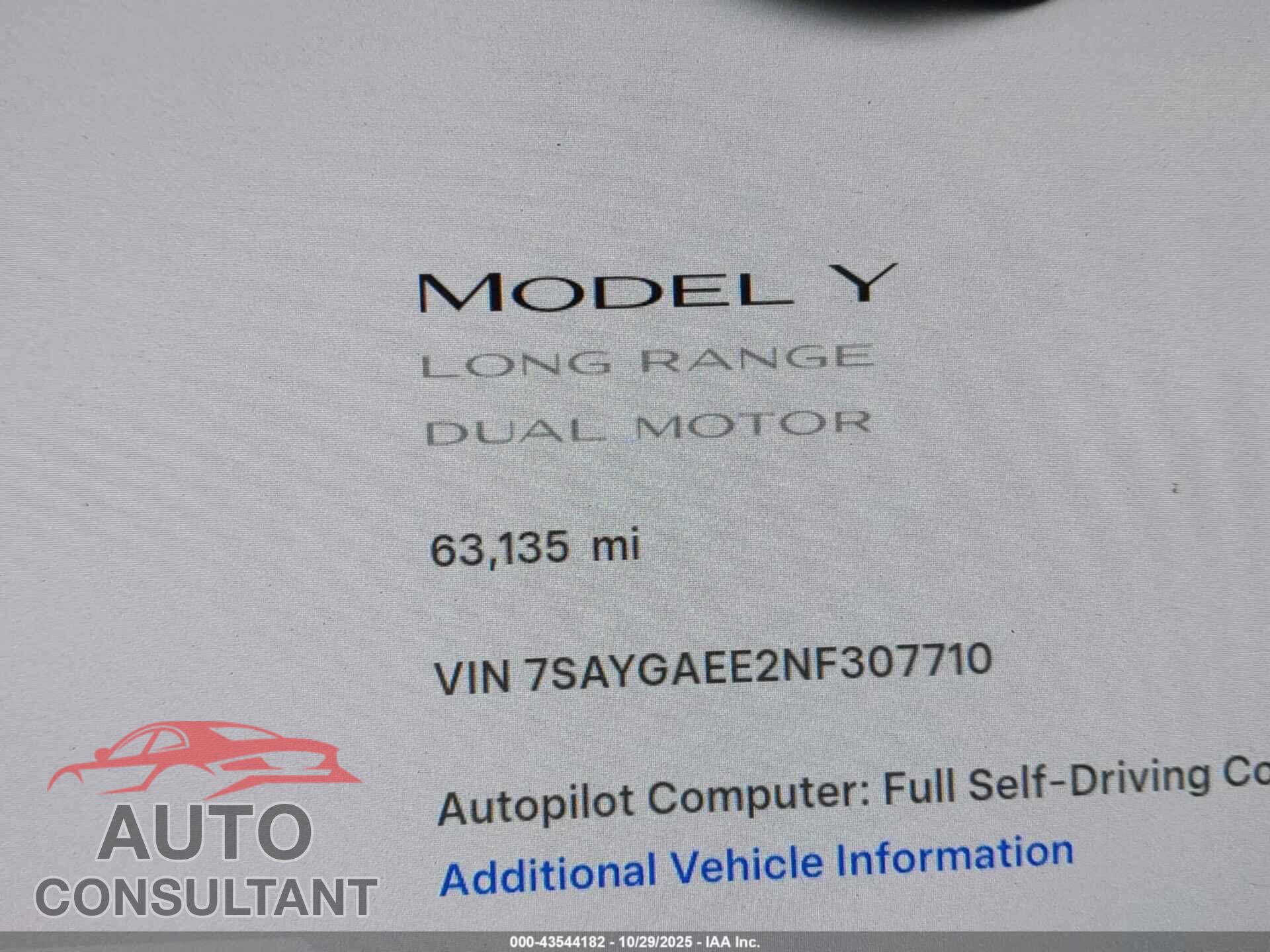 TESLA MODEL Y 2022 - 7SAYGAEE2NF307710