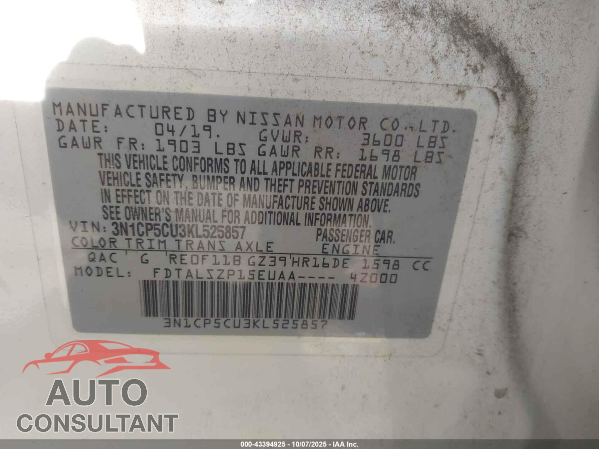 NISSAN KICKS 2019 - 3N1CP5CU3KL525857