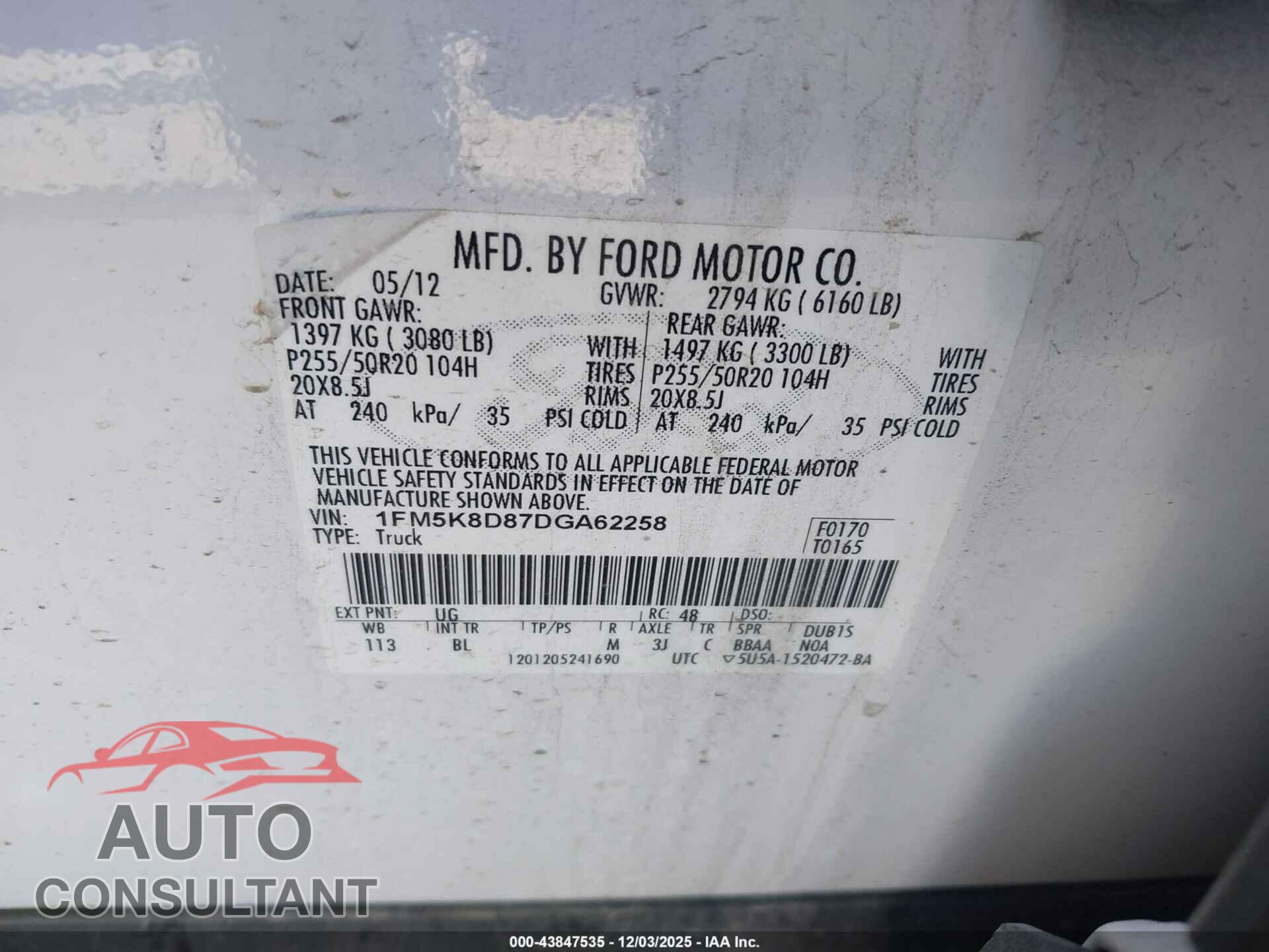 FORD EXPLORER 2013 - 1FM5K8D87DGA62258