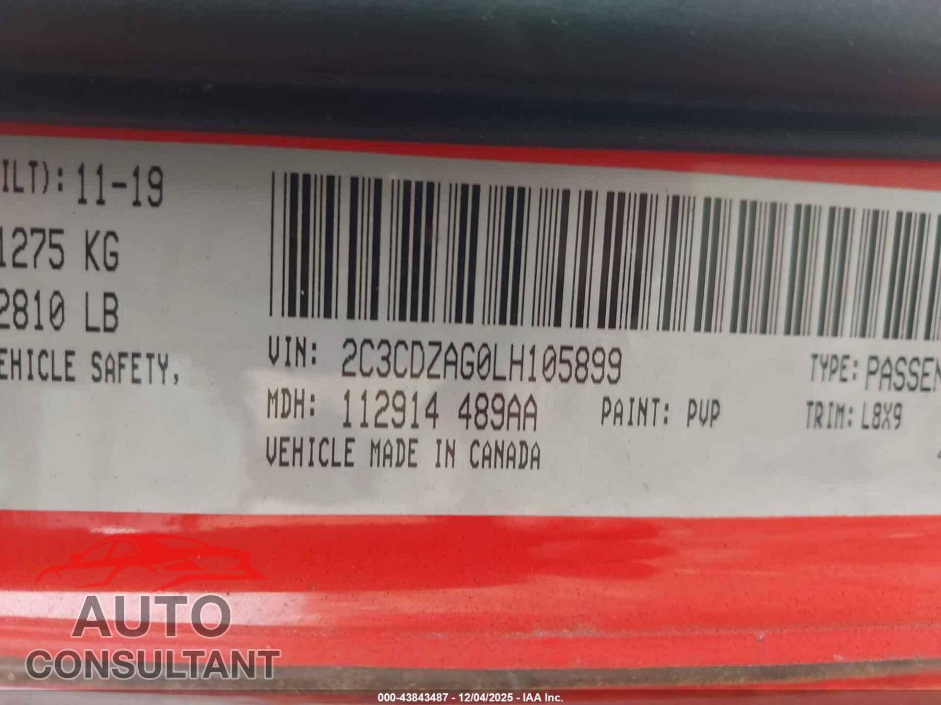DODGE CHALLENGER 2020 - 2C3CDZAG0LH105899
