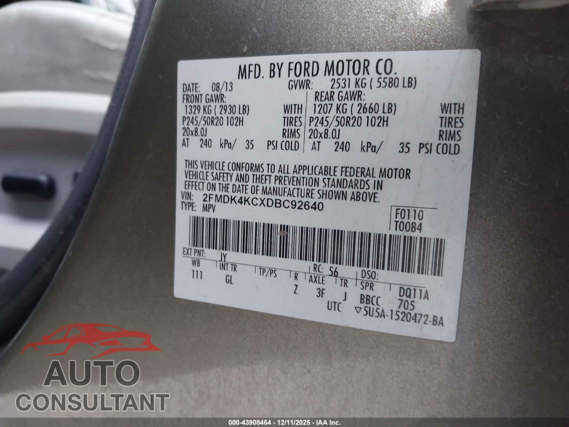 FORD EDGE 2013 - 2FMDK4KCXDBC92640