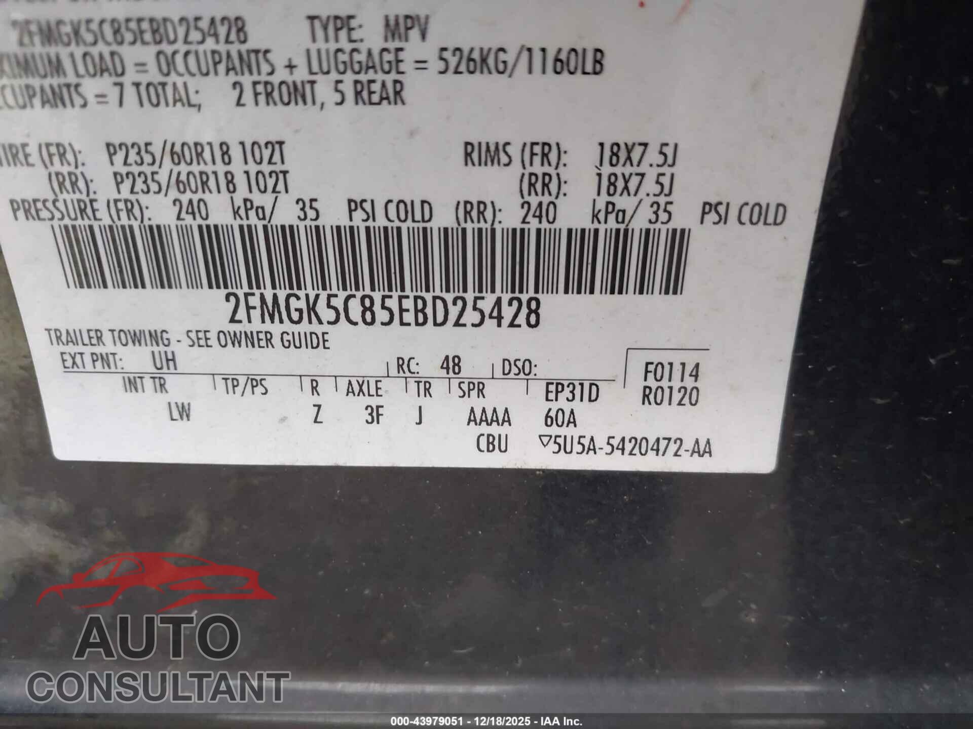 FORD FLEX 2014 - 2FMGK5C85EBD25428