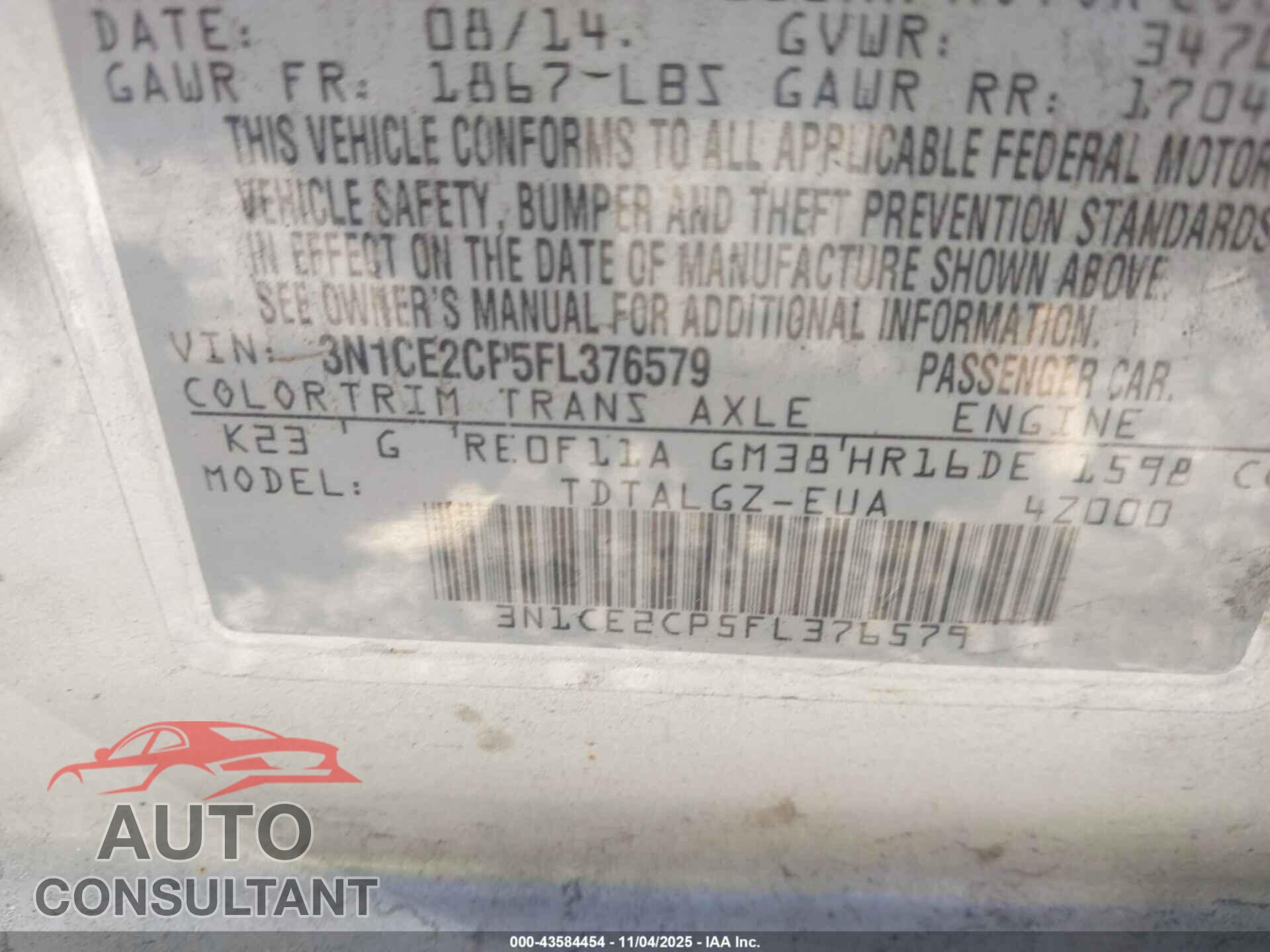 NISSAN VERSA NOTE 2015 - 3N1CE2CP5FL376579
