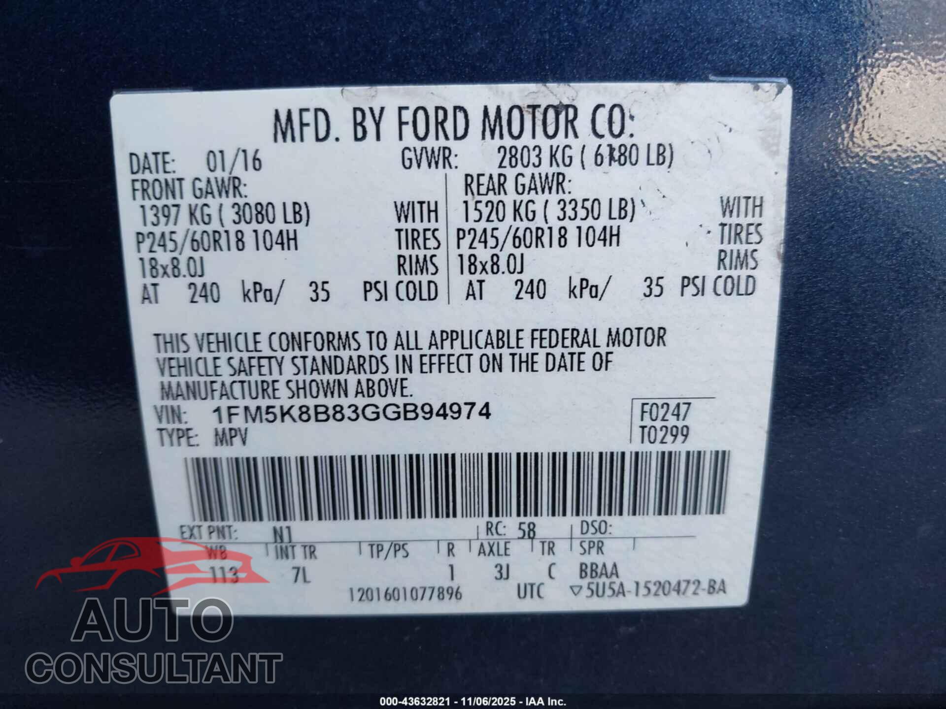 FORD EXPLORER 2016 - 1FM5K8B83GGB94974
