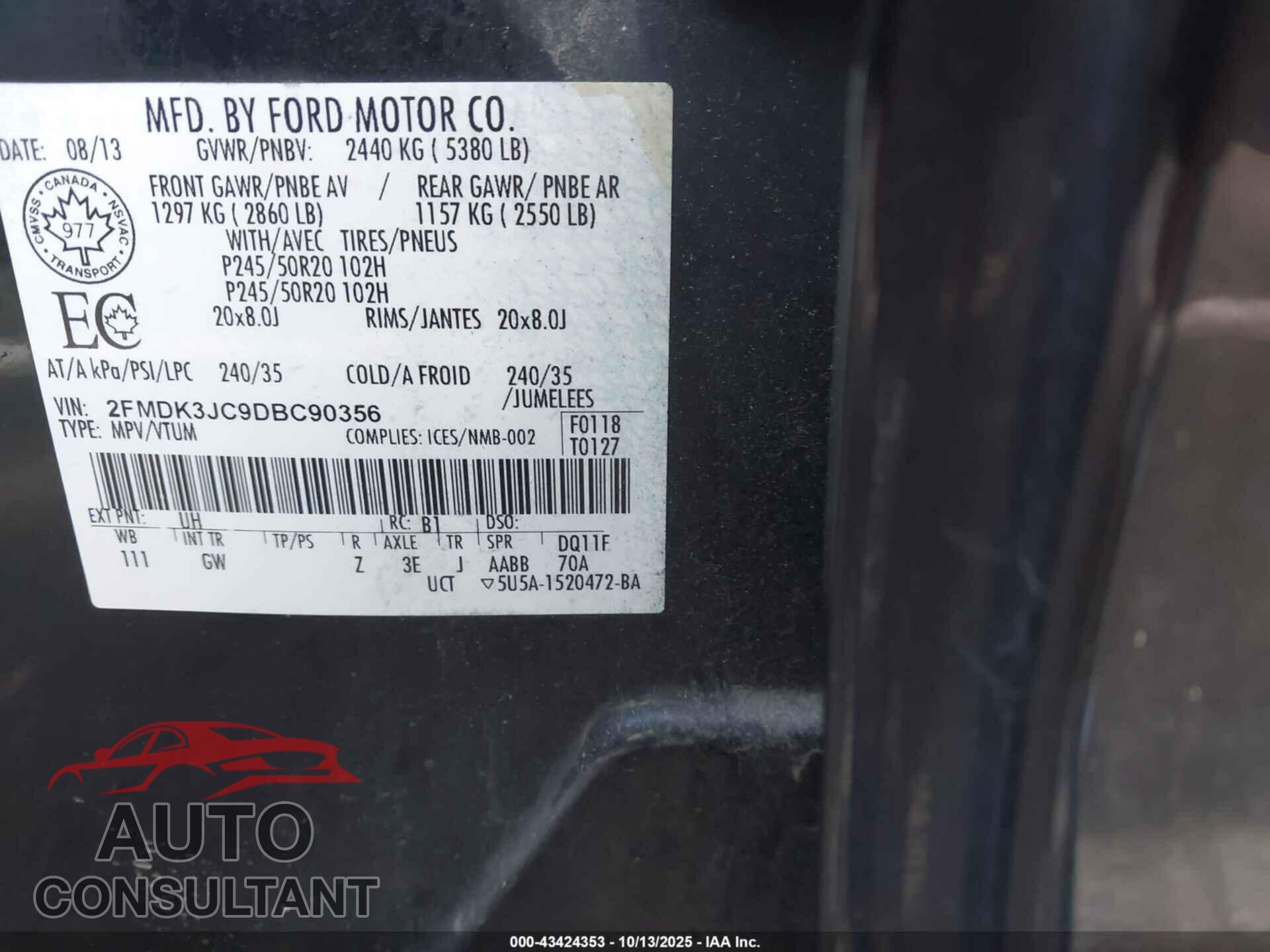 FORD EDGE 2013 - 2FMDK3JC9DBC90356