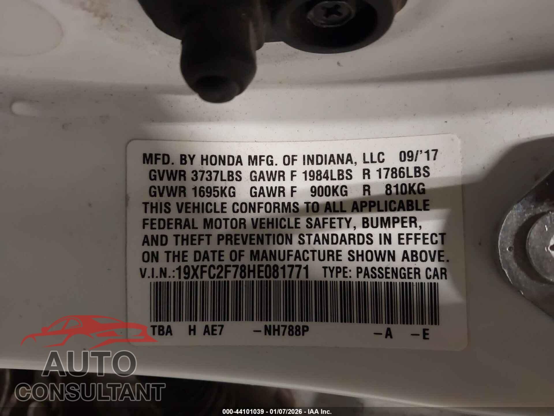 HONDA CIVIC 2017 - 19XFC2F78HE081771