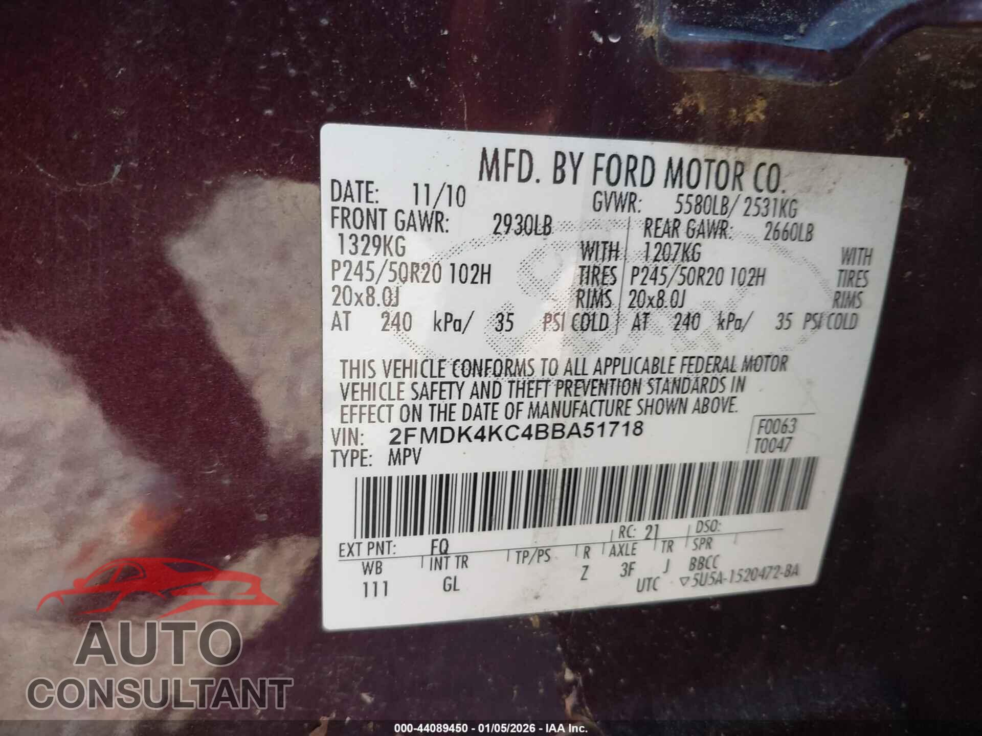 FORD EDGE 2011 - 2FMDK4KC4BBA51718