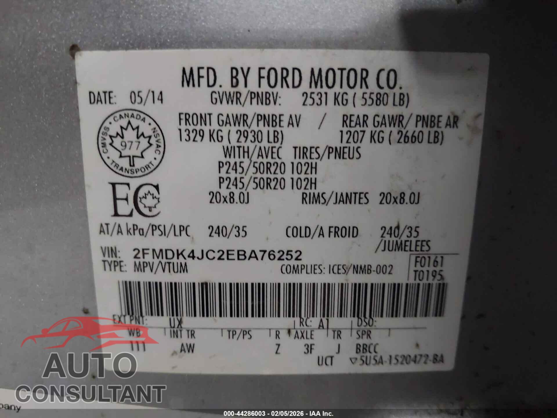 FORD EDGE 2014 - 2FMDK4JC2EBA76252