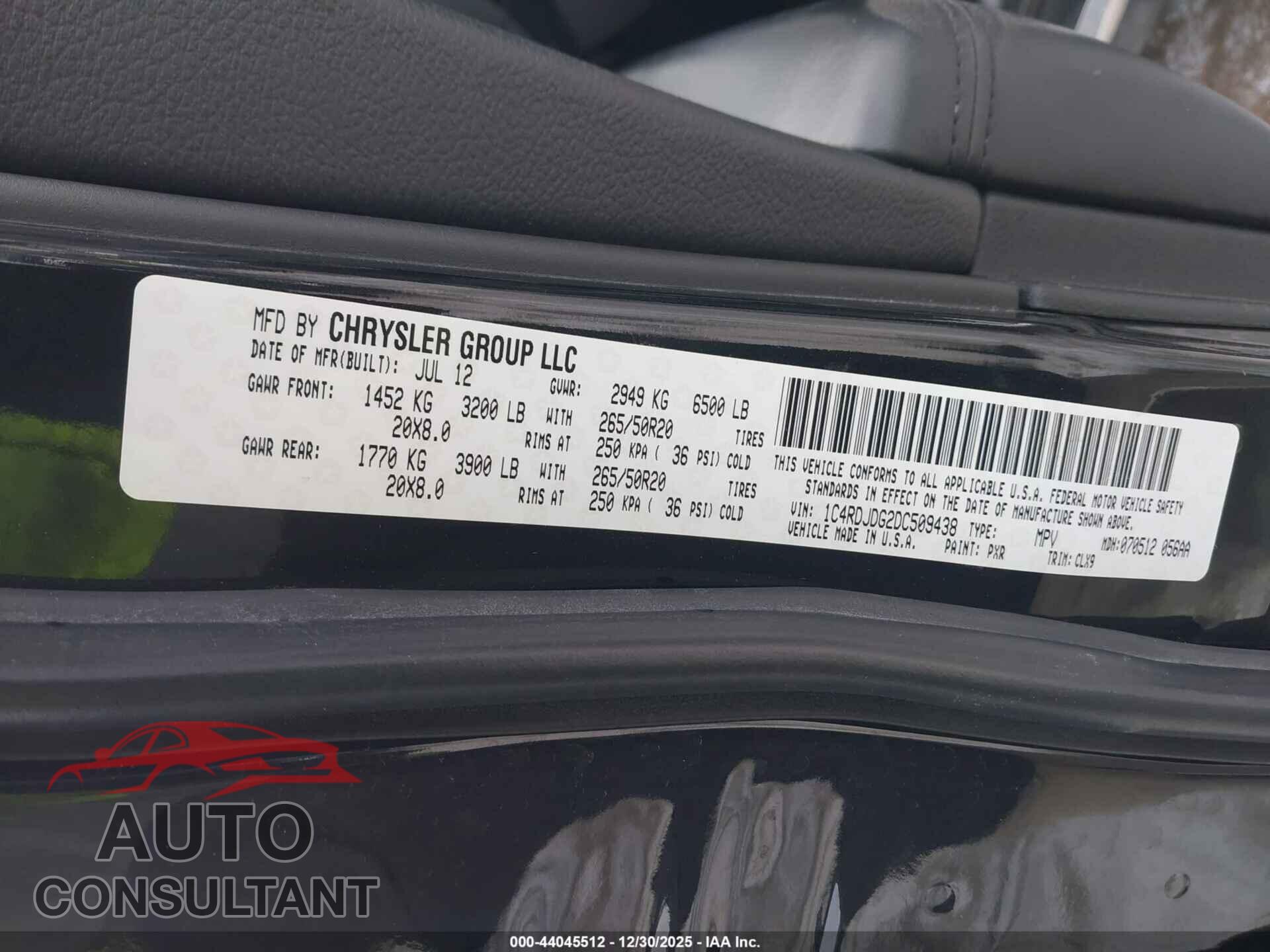 DODGE DURANGO 2013 - 1C4RDJDG2DC509438