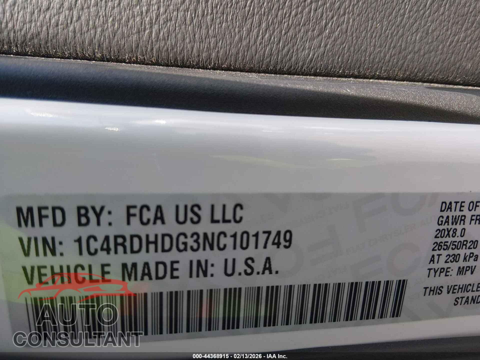 DODGE DURANGO 2022 - 1C4RDHDG3NC101749