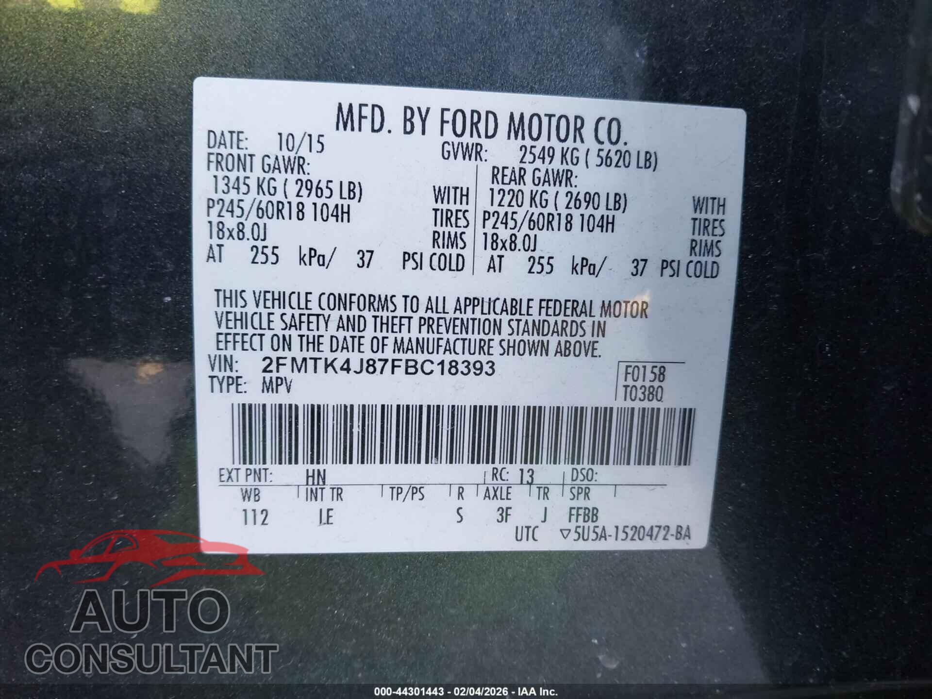 FORD EDGE 2015 - 2FMTK4J87FBC18393