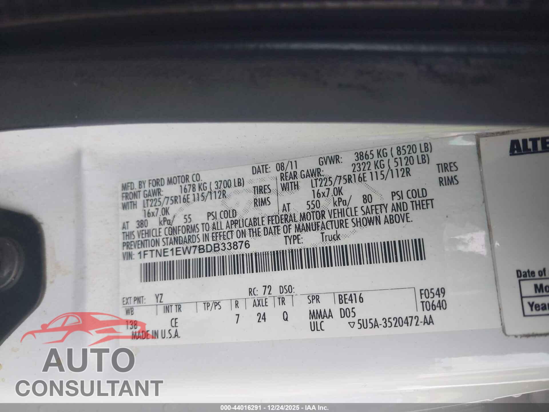 FORD E-150 2011 - 1FTNE1EW7BDB33876