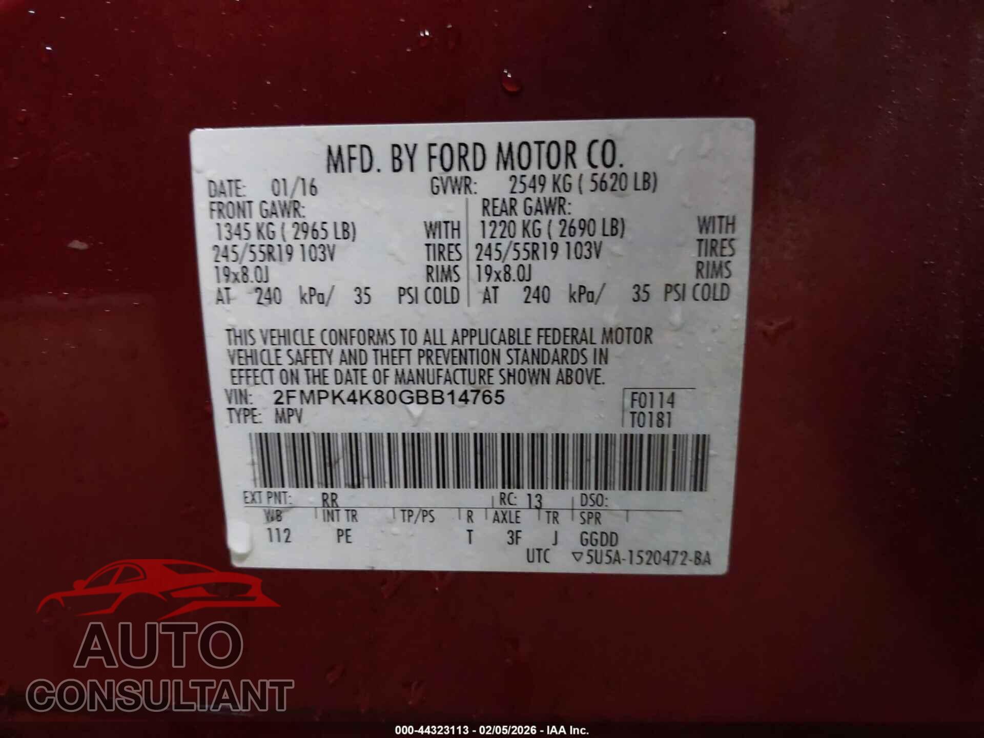 FORD EDGE 2016 - 2FMPK4K80GBB14765