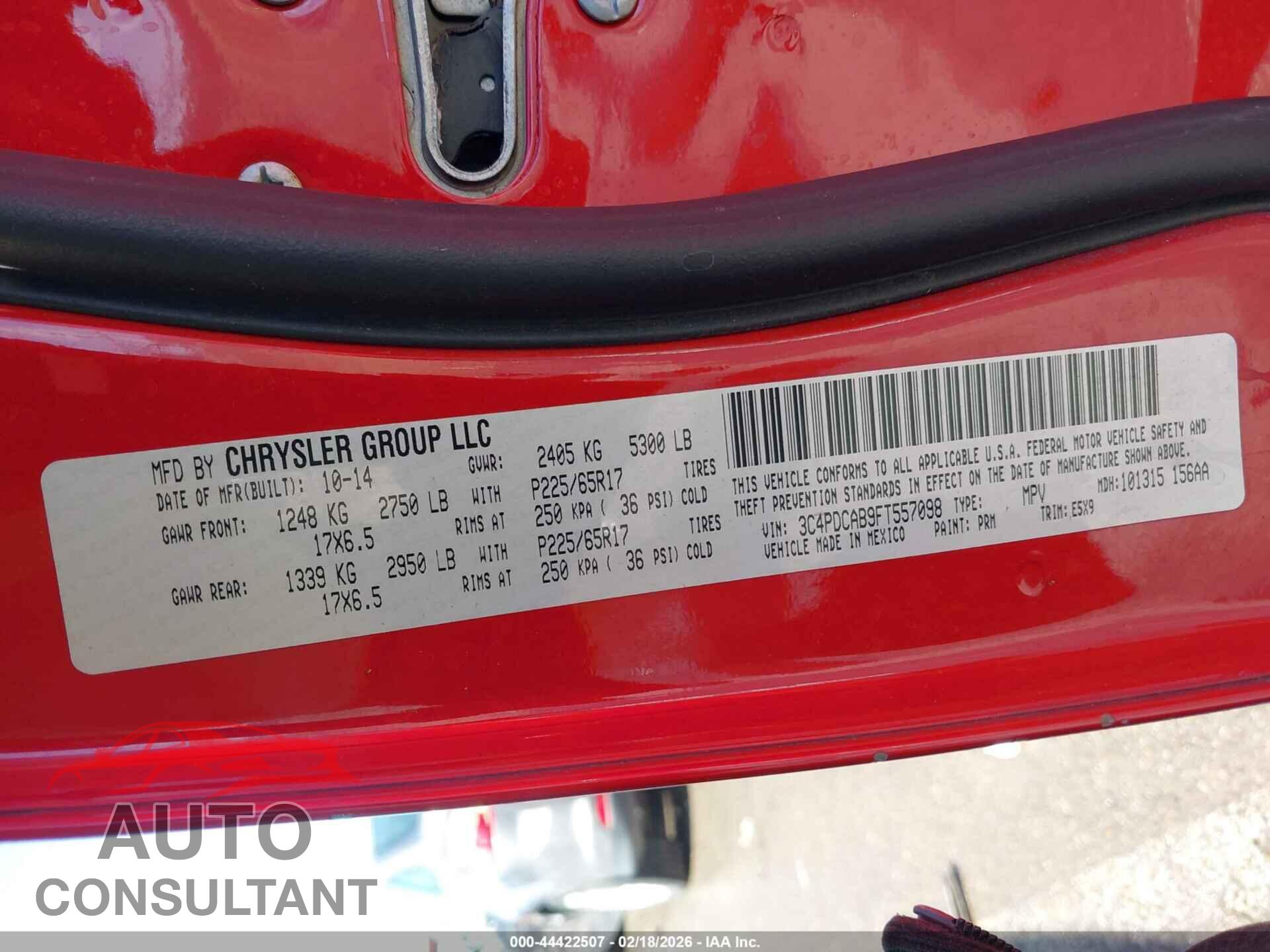 DODGE JOURNEY 2015 - 3C4PDCAB9FT557098