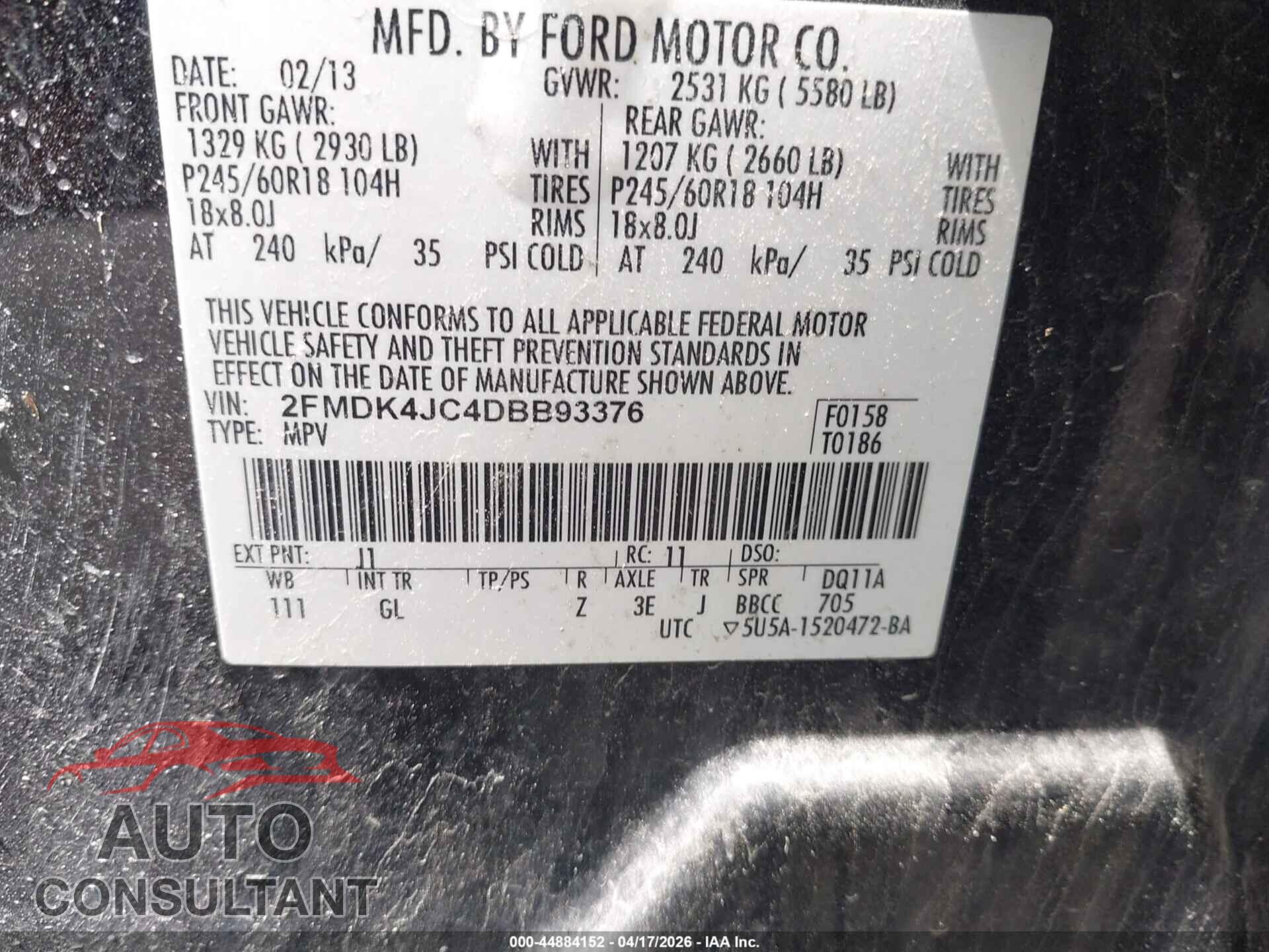 FORD EDGE 2013 - 2FMDK4JC4DBB93376