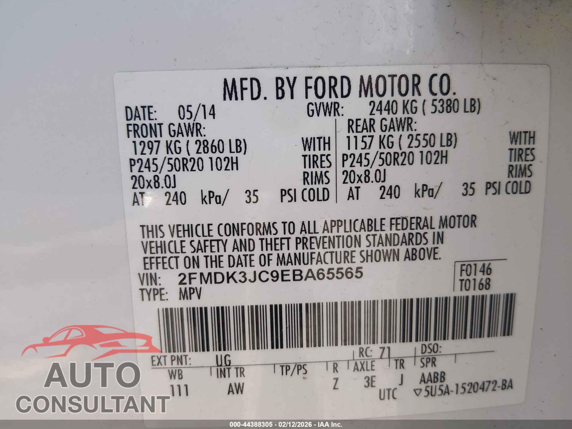 FORD EDGE 2014 - 2FMDK3JC9EBA65565