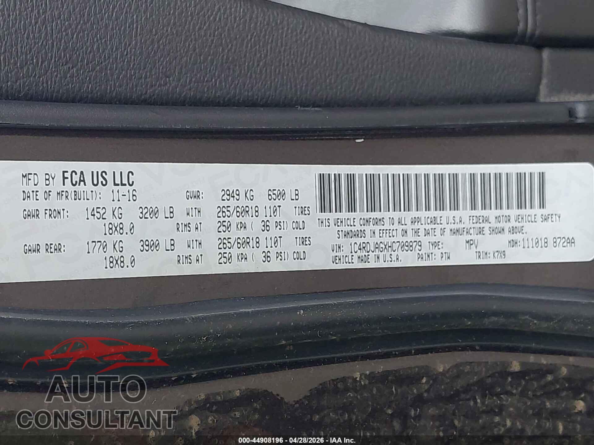 DODGE DURANGO 2017 - 1C4RDJAGXHC709879
