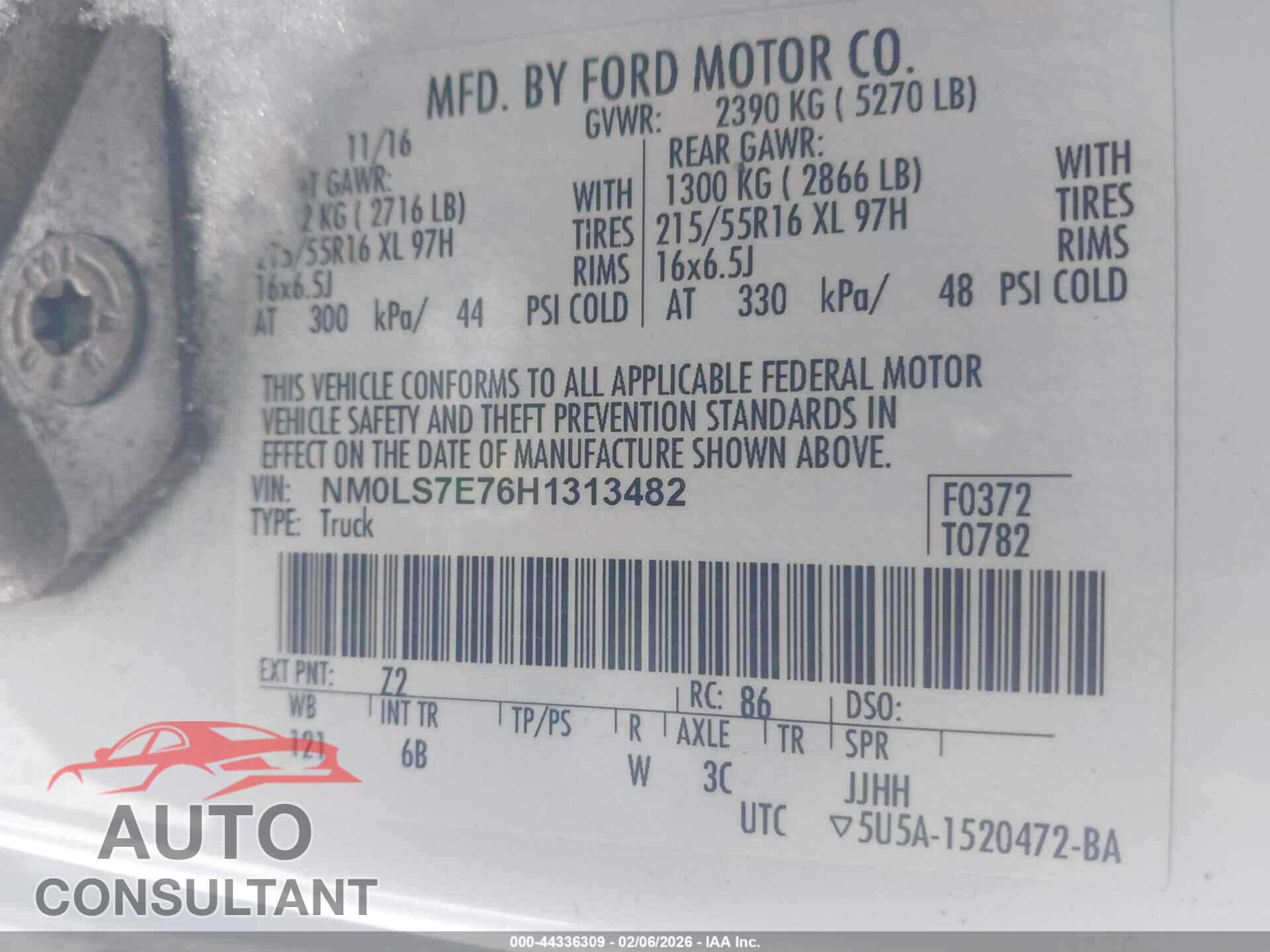 FORD TRANSIT CONNECT 2017 - NM0LS7E76H1313482