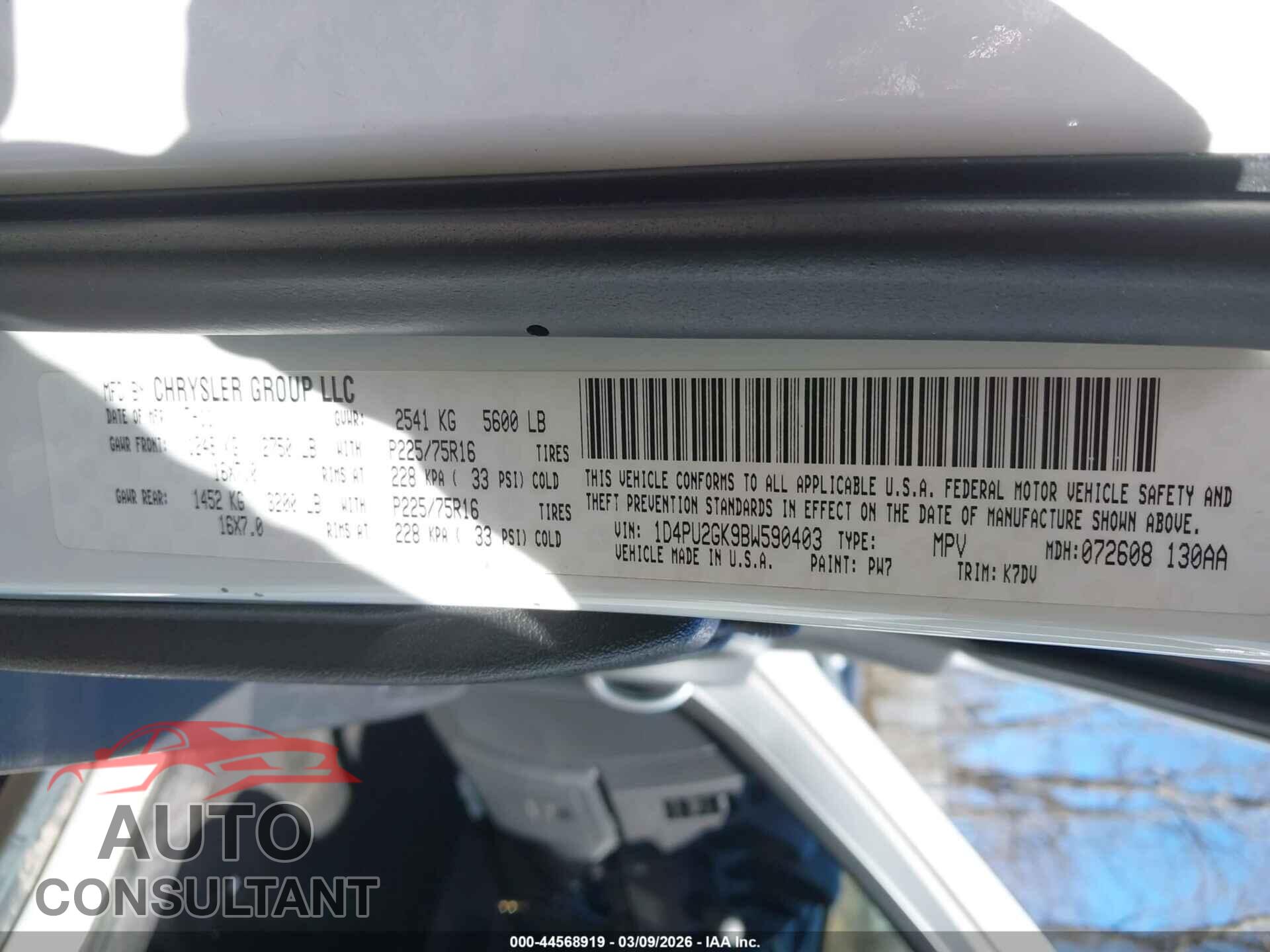 DODGE NITRO 2011 - 1D4PU2GK9BW590403