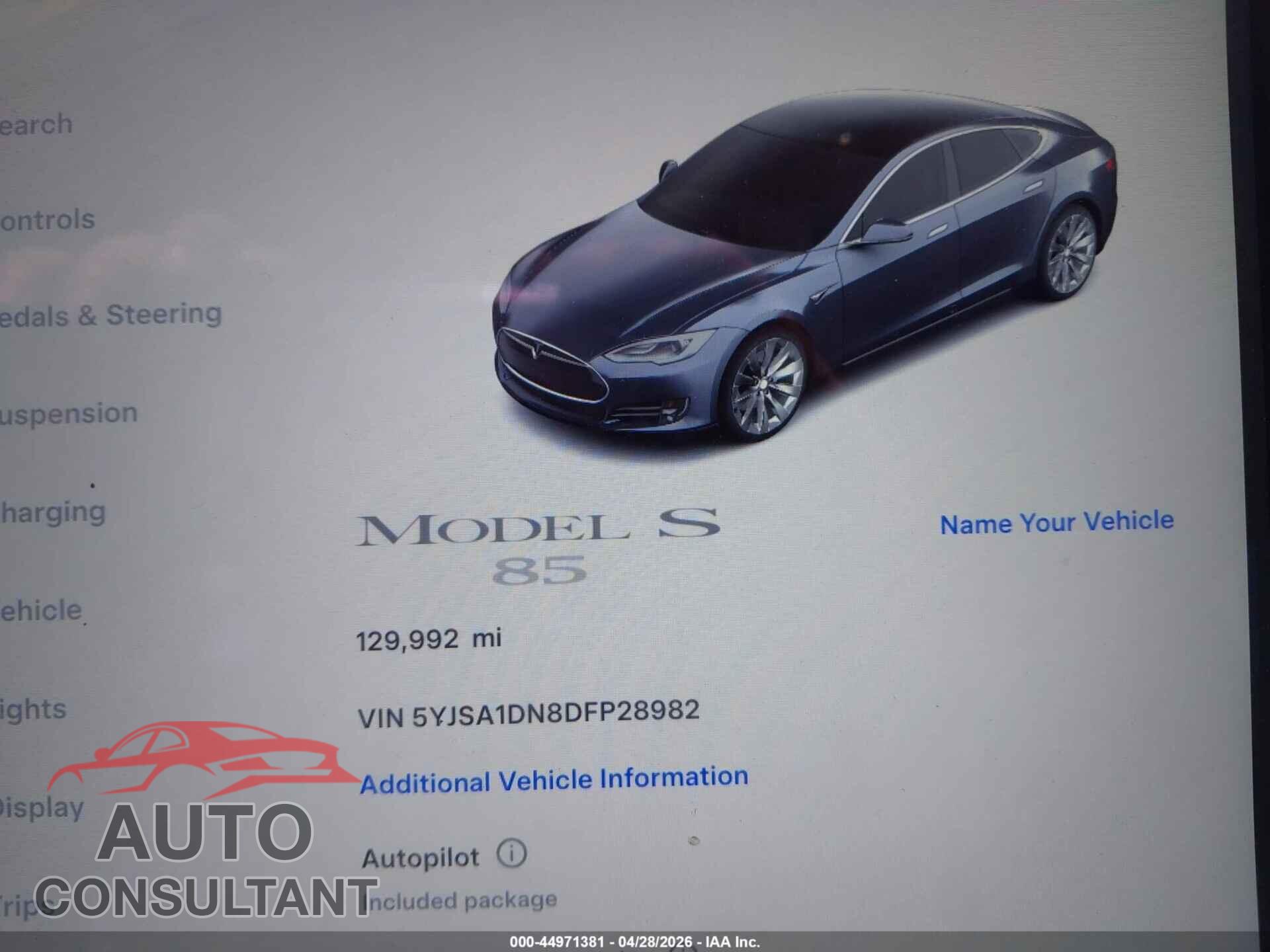 TESLA MODEL S 2013 - 5YJSA1DN8DFP28982