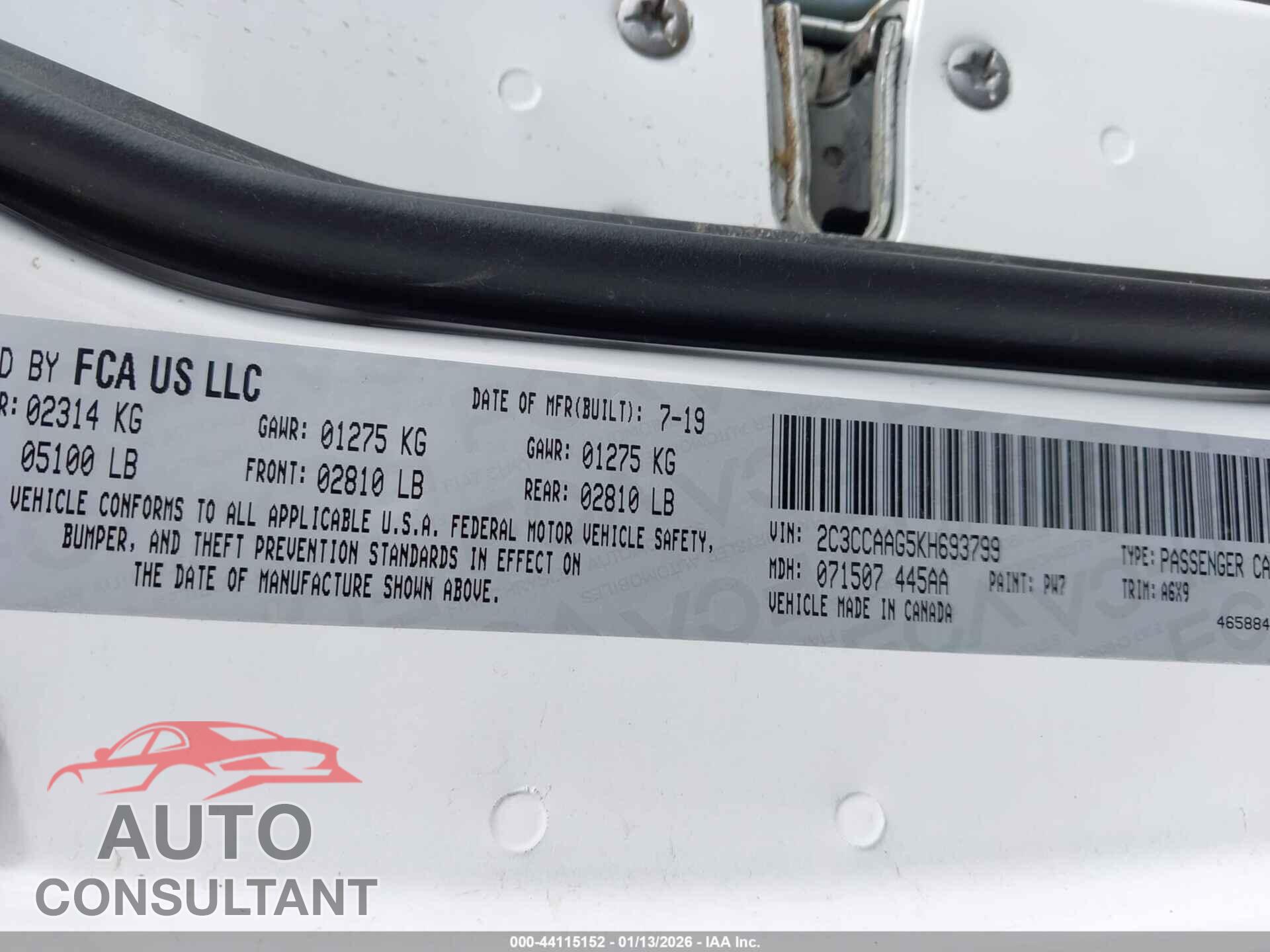 CHRYSLER 300 2019 - 2C3CCAAG5KH693799
