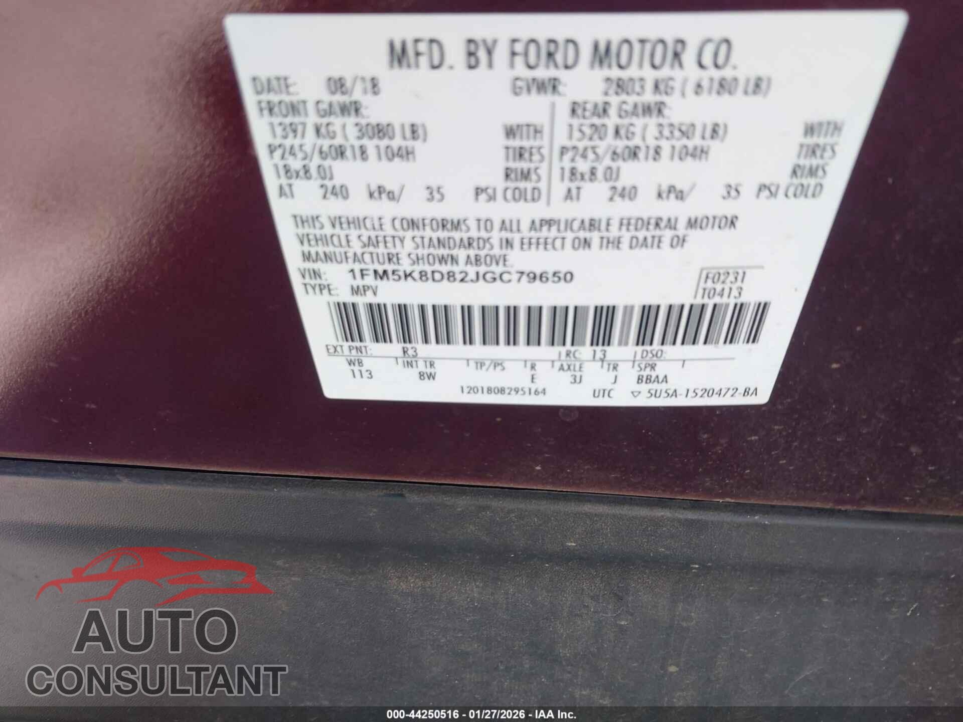 FORD EXPLORER 2018 - 1FM5K8D82JGC79650