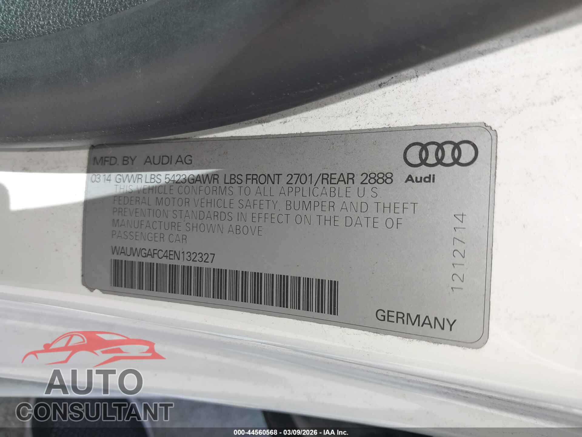 AUDI A7 2014 - WAUWGAFC4EN132327