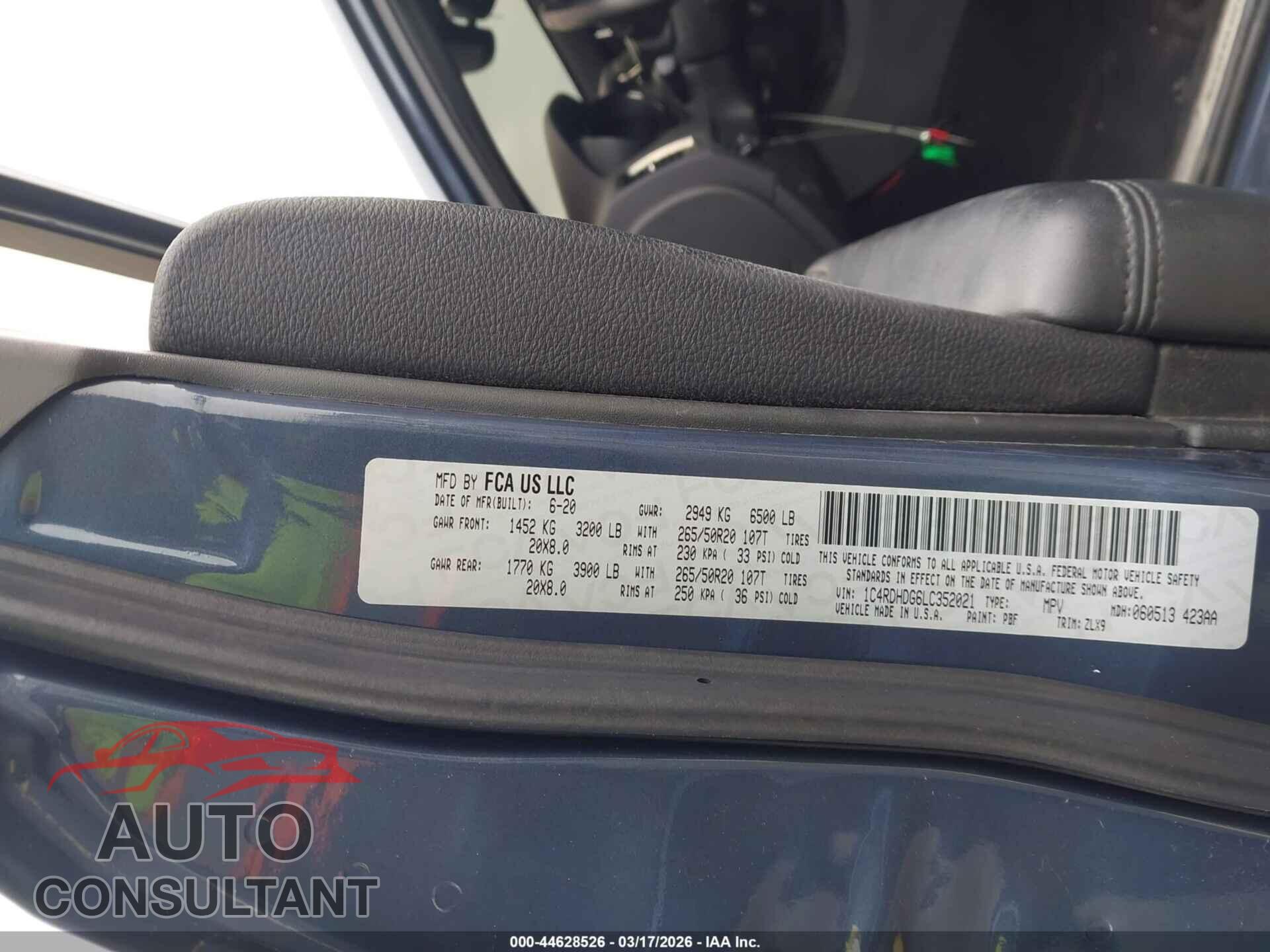 DODGE DURANGO 2020 - 1C4RDHDG6LC352021