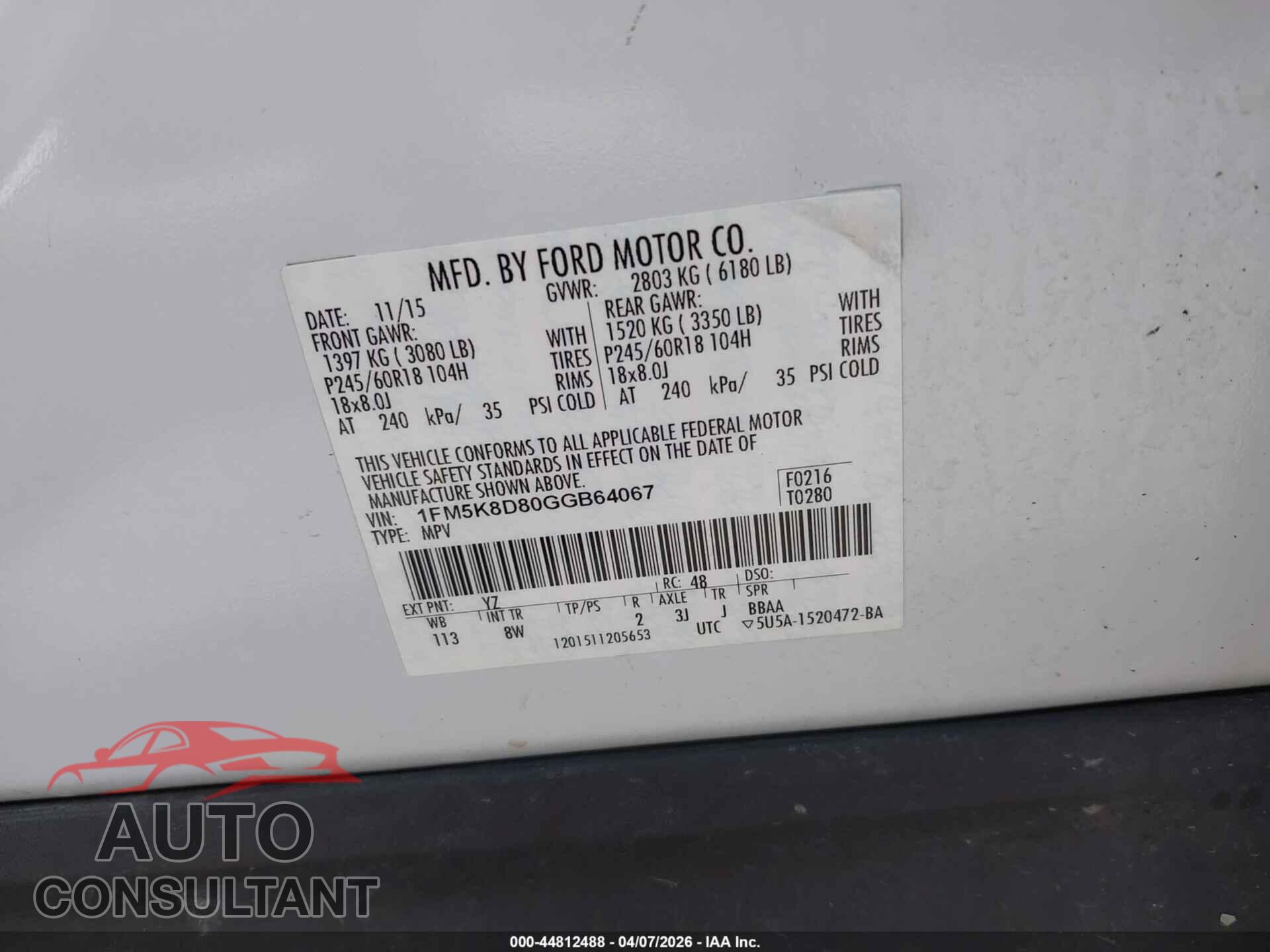 FORD EXPLORER 2016 - 1FM5K8D80GGB64067