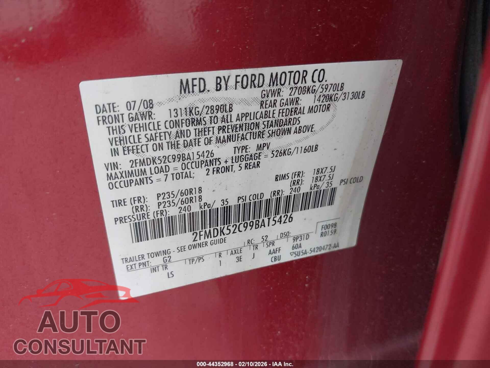 FORD FLEX 2009 - 2FMDK52C99BA15426