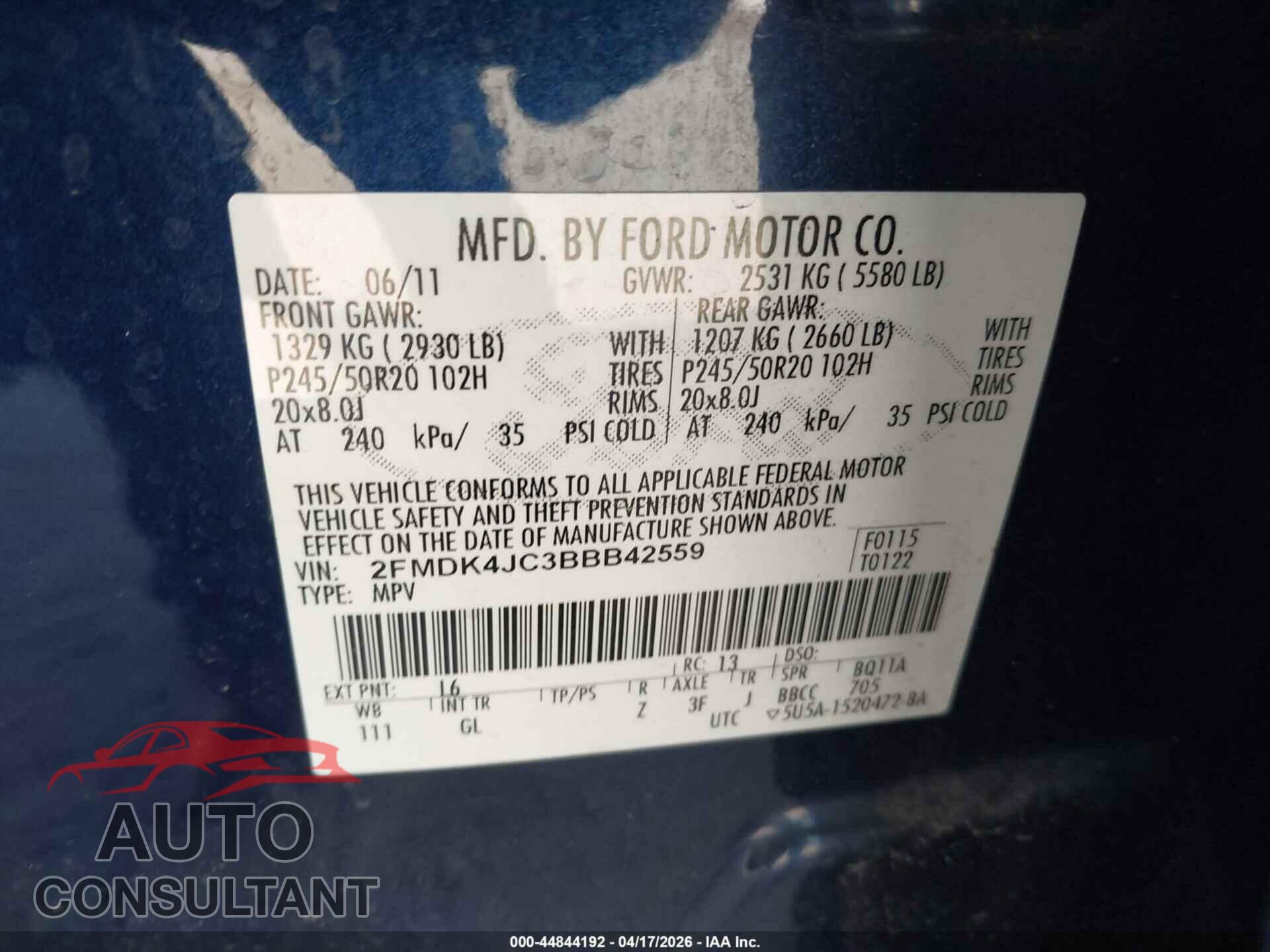 FORD EDGE 2011 - 2FMDK4JC3BBB42559