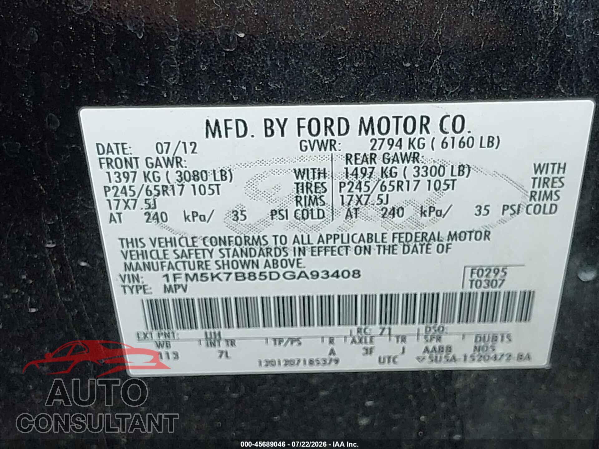FORD EXPLORER 2013 - 1FM5K7B85DGA93408