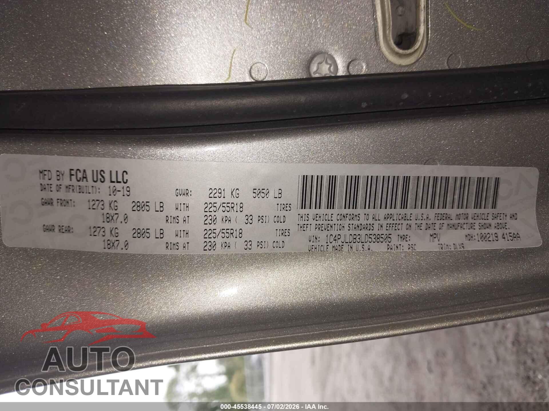 JEEP CHEROKEE 2020 - 1C4PJLDB3LD538505