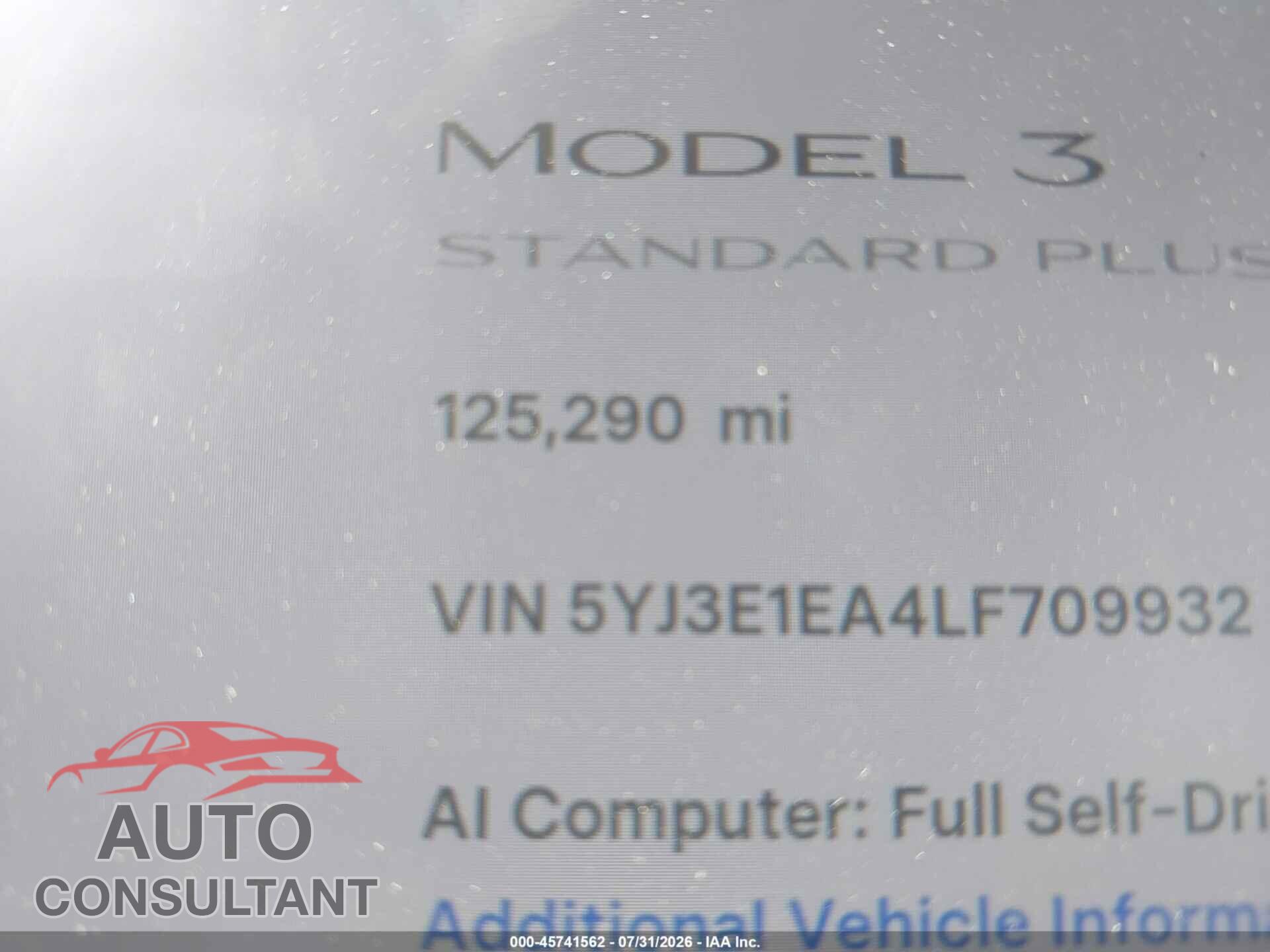 TESLA MODEL 3 2020 - 5YJ3E1EA4LF709932