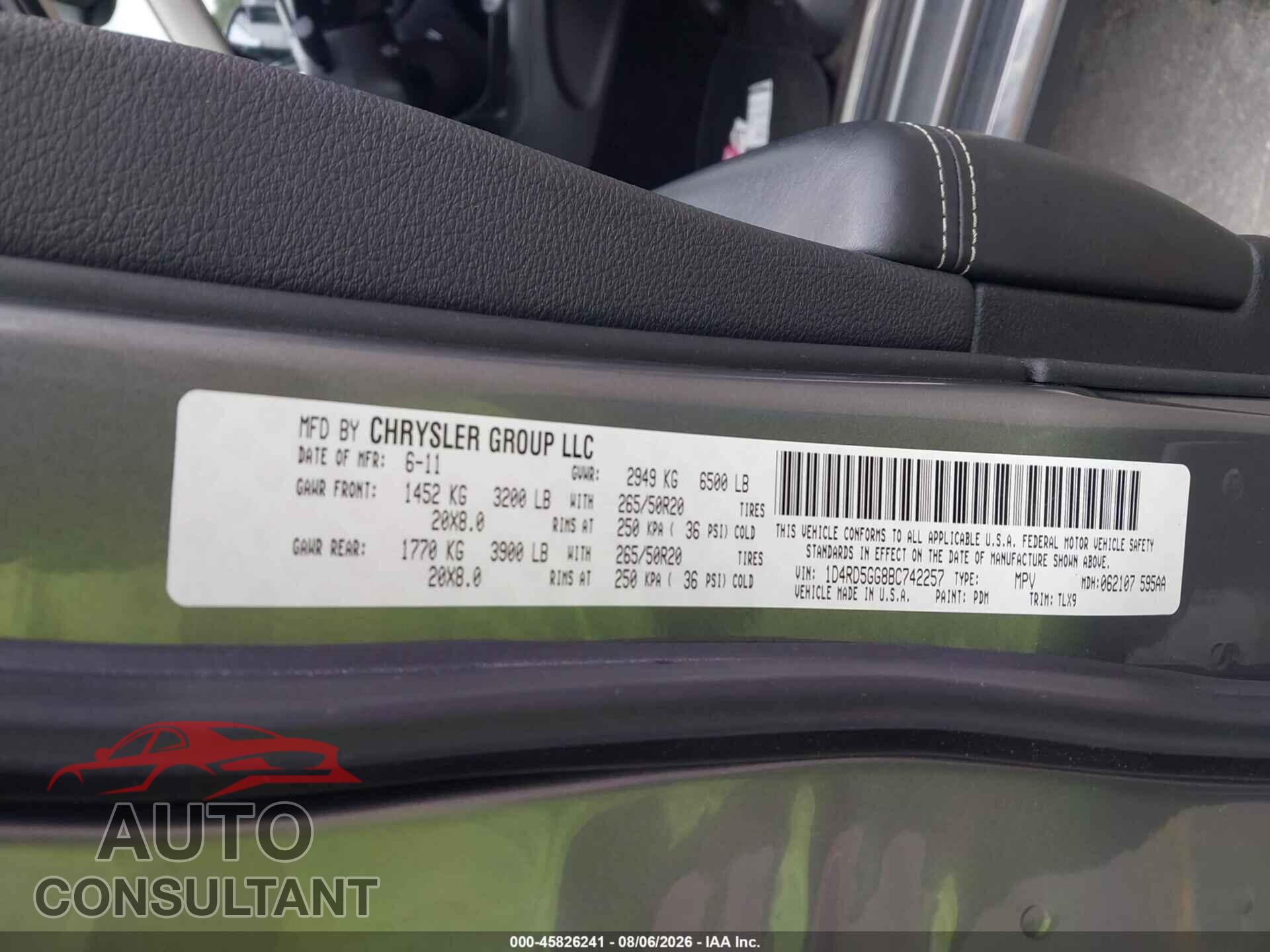 DODGE DURANGO 2011 - 1D4RD5GG8BC742257
