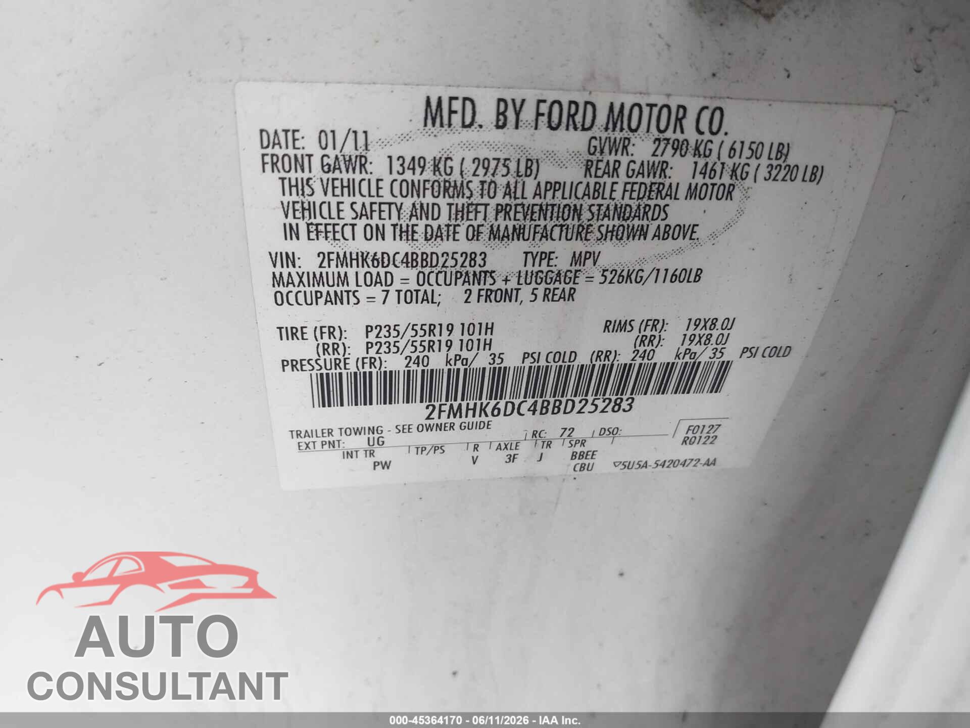 FORD FLEX 2011 - 2FMHK6DC4BBD25283