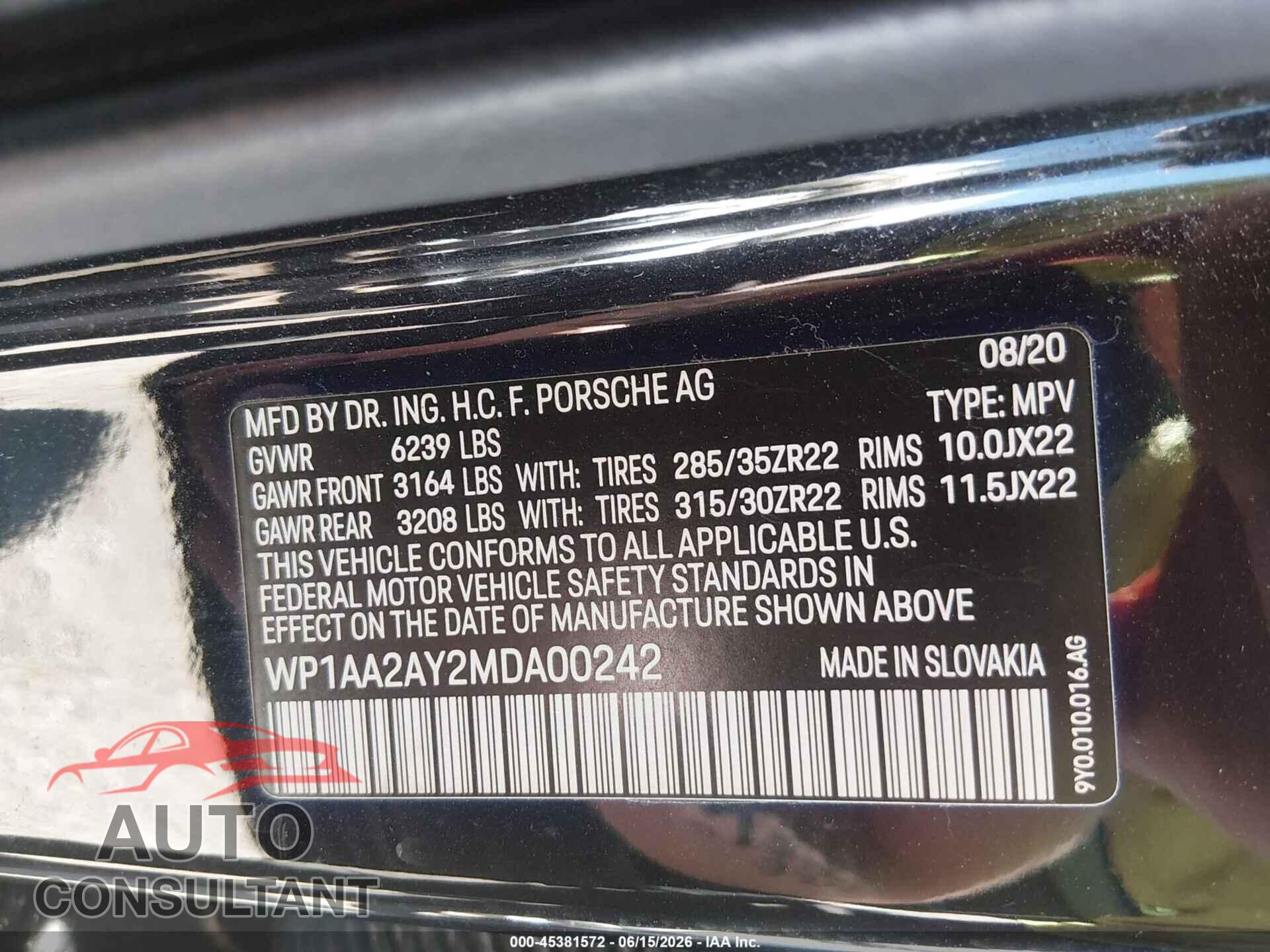 PORSCHE CAYENNE 2021 - WP1AA2AY2MDA00242