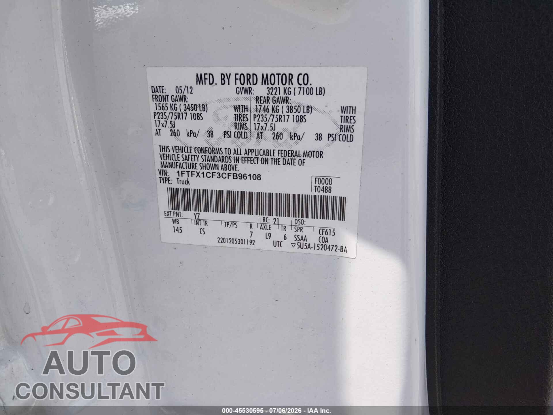 FORD F-150 2012 - 1FTFX1CF3CFB96108