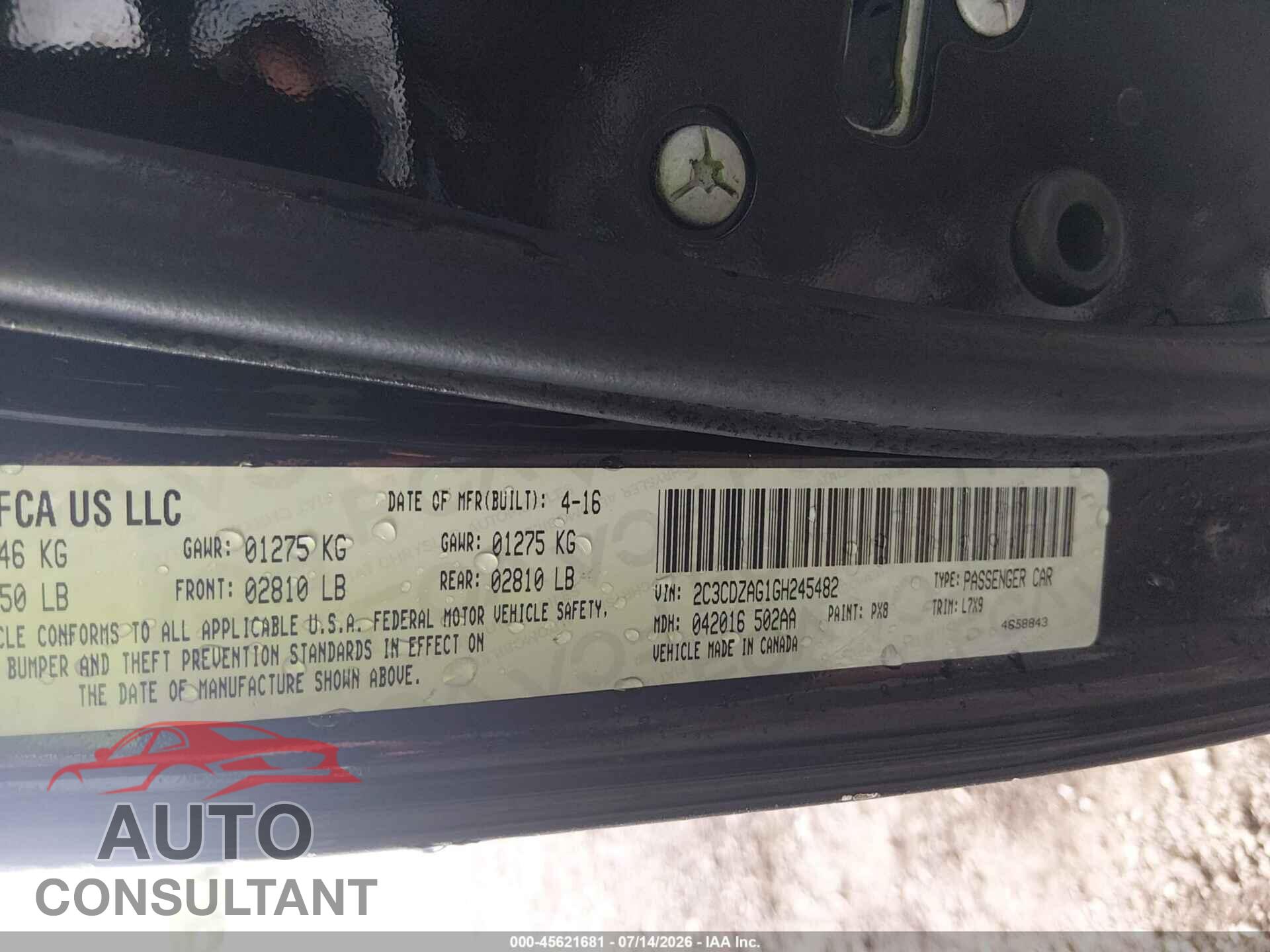DODGE CHALLENGER 2016 - 2C3CDZAG1GH245482