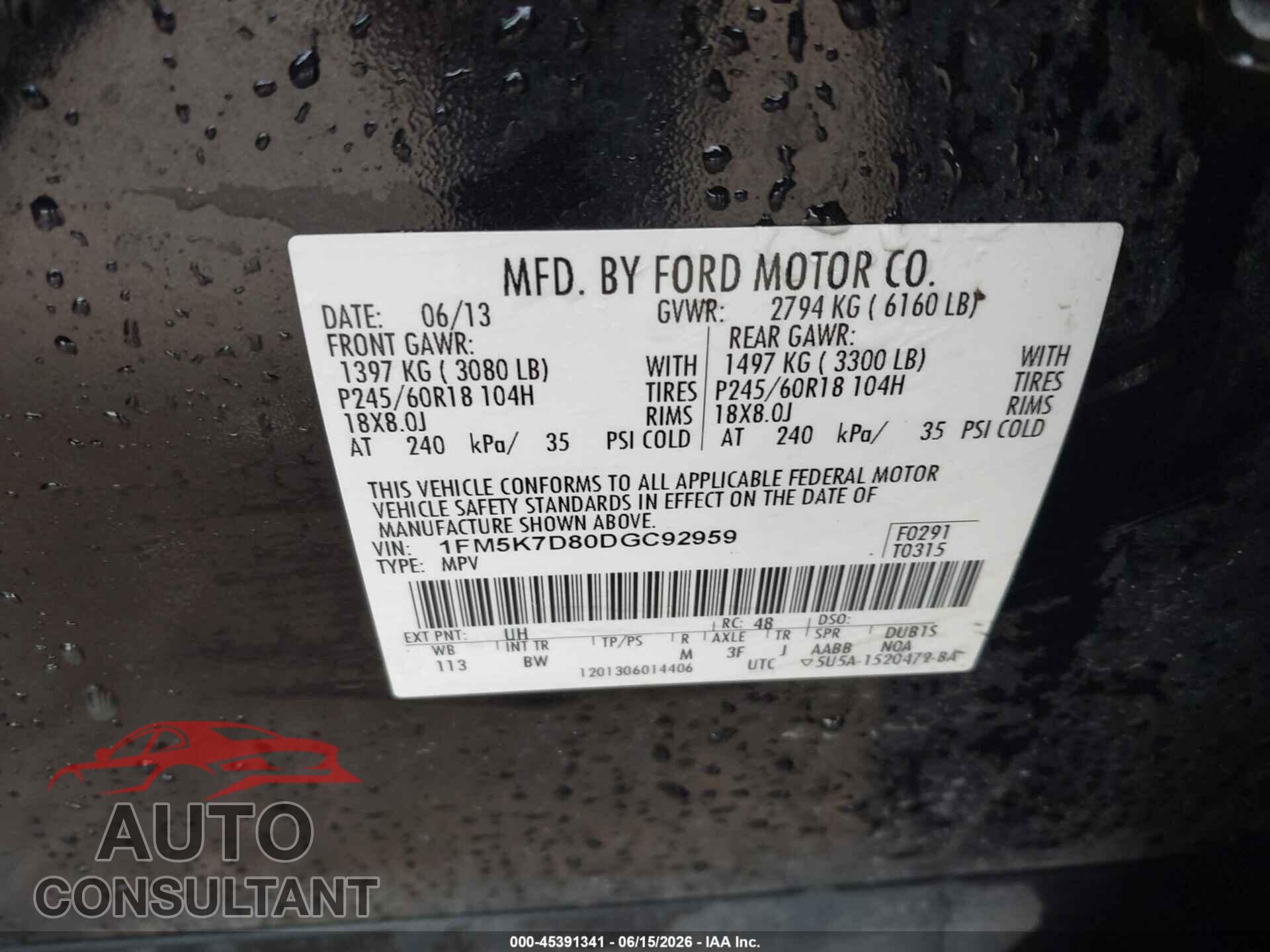 FORD EXPLORER 2013 - 1FM5K7D80DGC92959