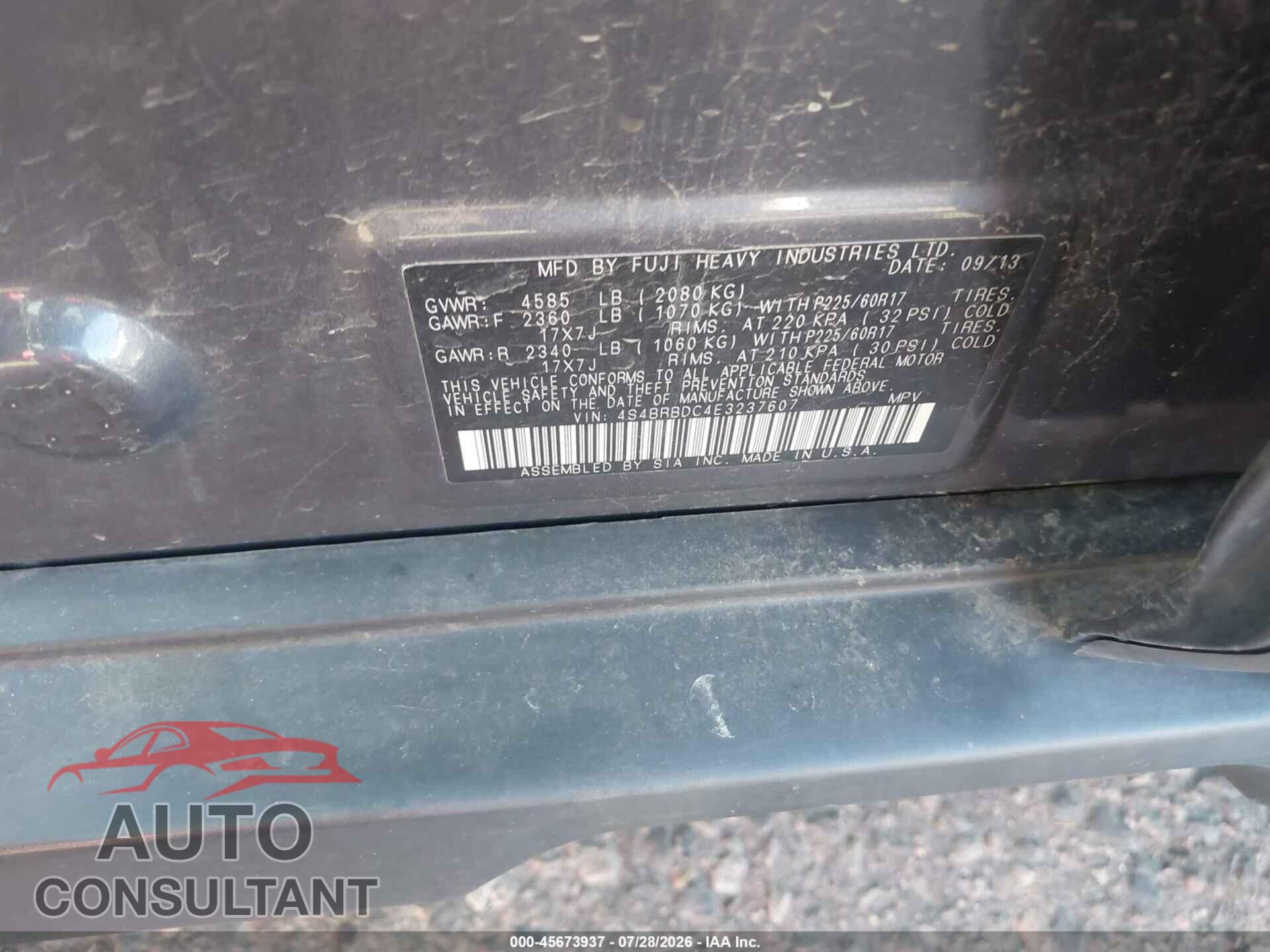 SUBARU OUTBACK 2014 - 4S4BRBDC4E3237607