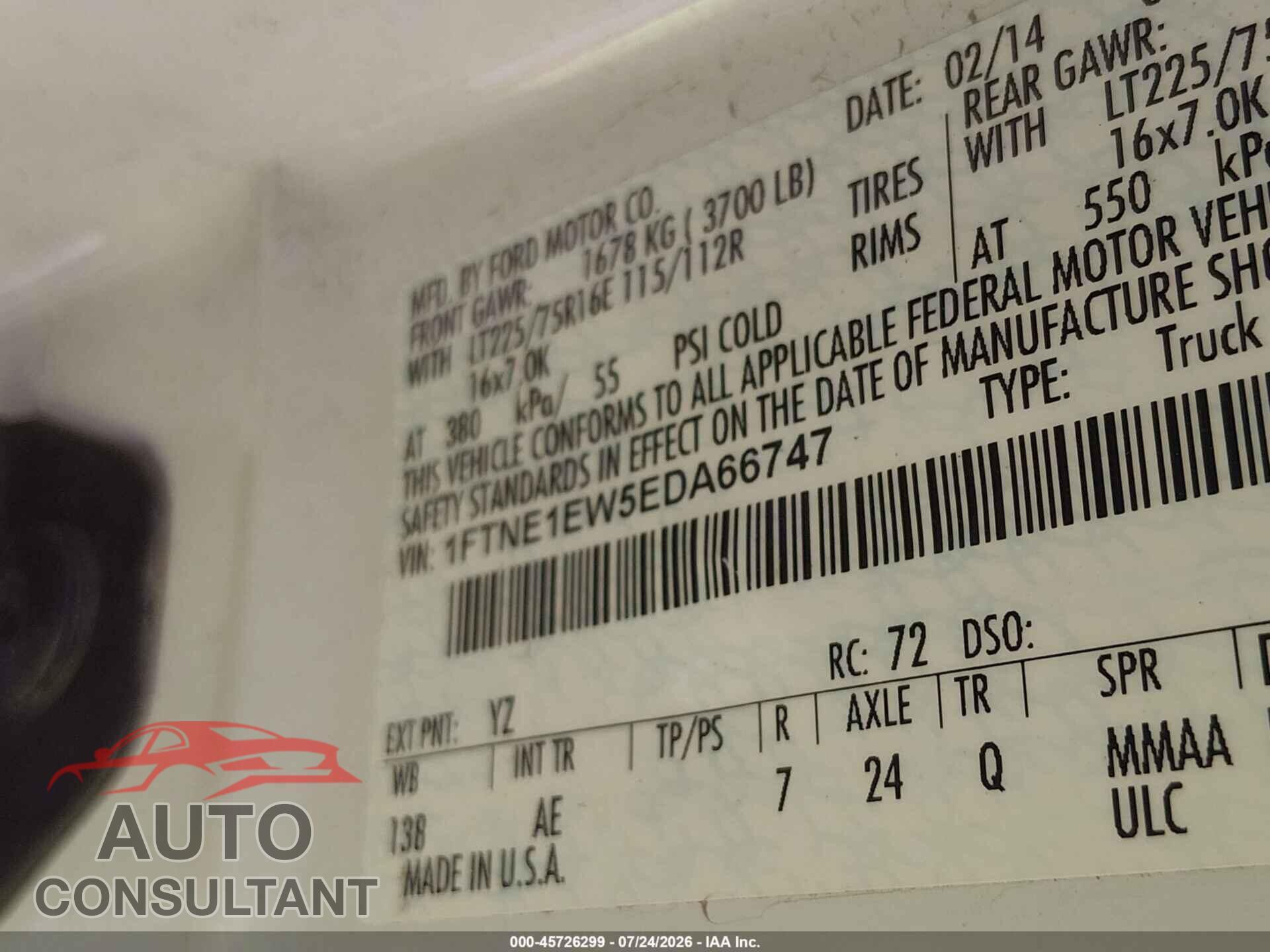 FORD E-150 2014 - 1FTNE1EW5EDA66747