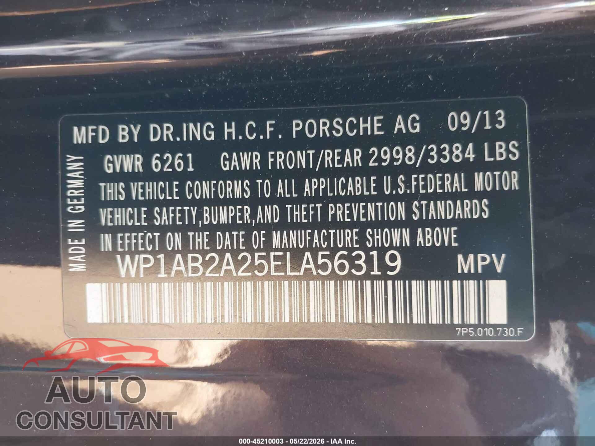 PORSCHE CAYENNE 2014 - WP1AB2A25ELA56319
